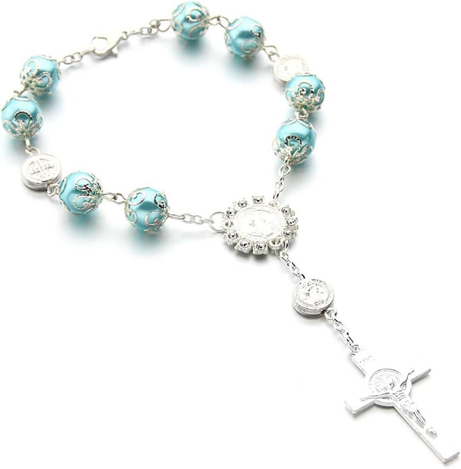 Car Rosary for Rearview Mirror, Personalized Rear View Cross Blessing Beads Decor, Auto Rearview Catholic Rosary Hanging Pendant, Interior Men Women Car Accessories (Pink)