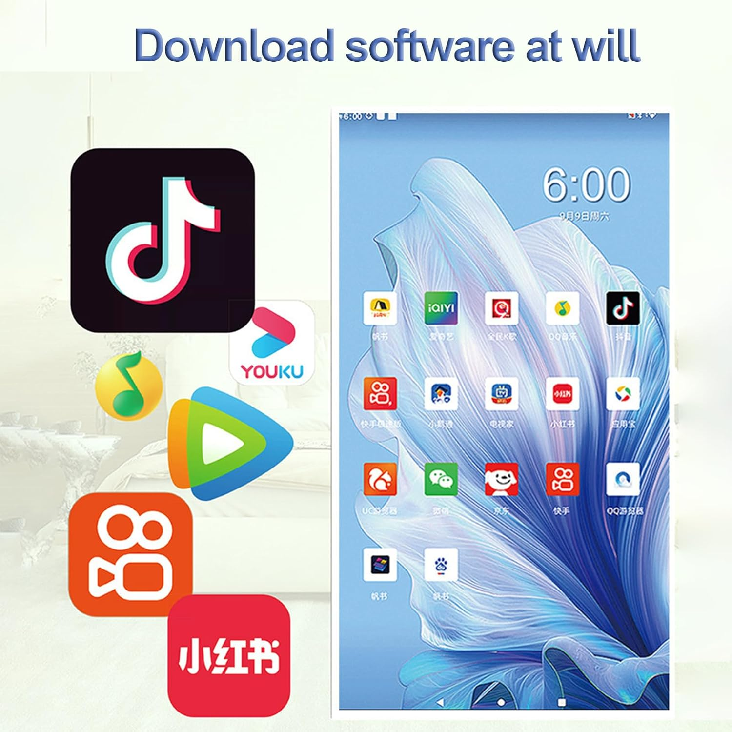 Portable TV on Wheels,Rotating Touchscreen Monitor,Tablet Screen with Base,Standbyme Rolling TV 64G/Black image number 1