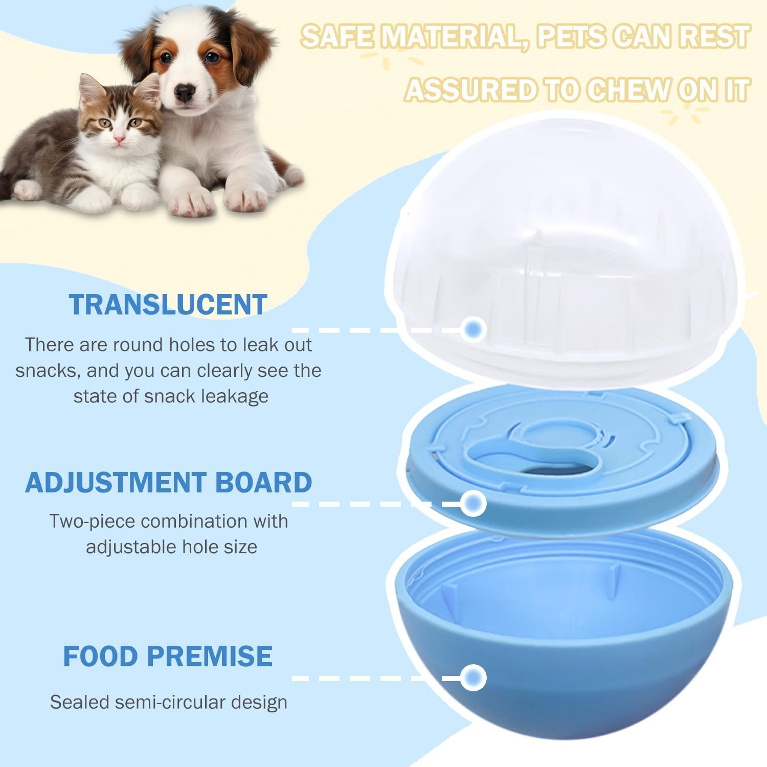 TORMEN Dog Treat Ball Toy, Pet Zone IQ Dispensing Interactive Food Dispenser Puzzle for Pets, Adjustable Difficulty, Durable Leak-Resistant Ball, Treat-Dispensing Toy for Exercise & Fun (Blue) image number 1