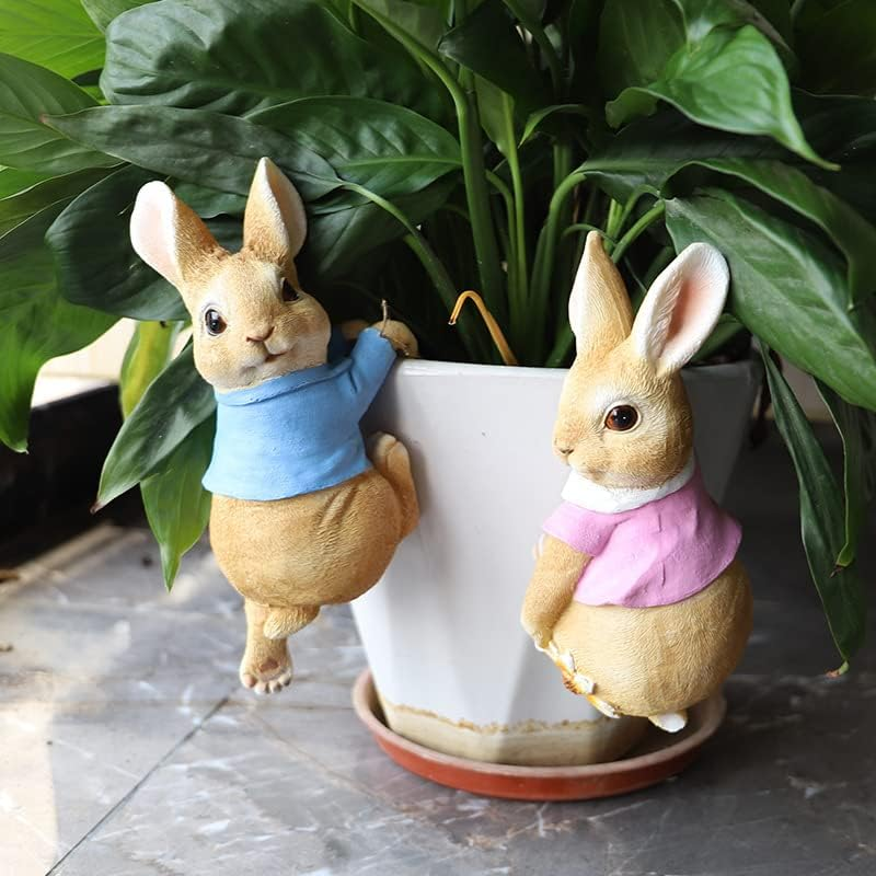 Mini Garden Statues Hanging Bunny, Indoor Outdoor Decorations Cute Rabbit Planter Pots Hanger Art D&eacute;cor Figurine Ornament for Easter Yard Home Garden Patio and Office (RED Rabbit)