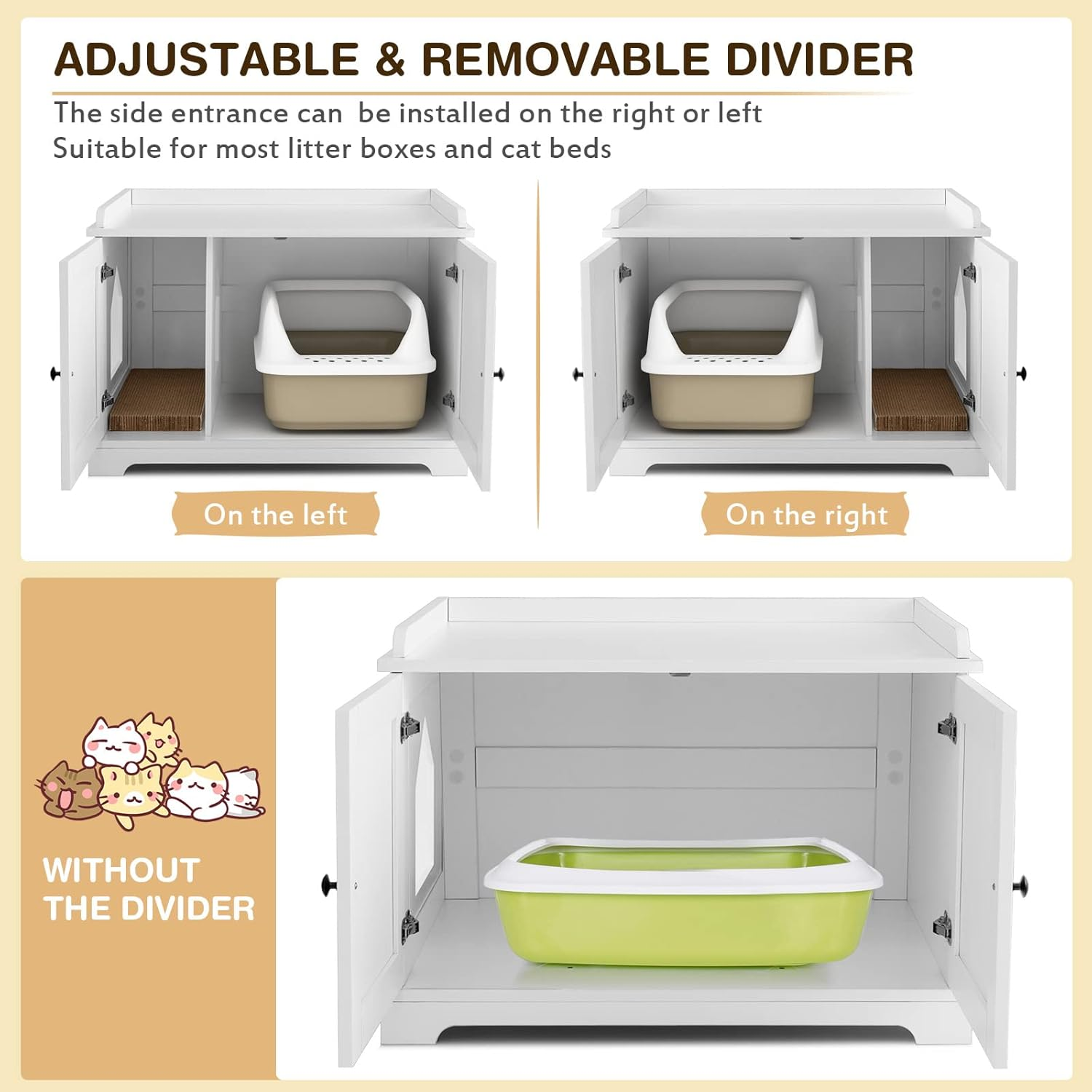 Costway Cat Litter Box Enclosure W/Scratching Pad, Adjustable Divider, Hidden Kitty Washroom, Indoor Pet House End Table Nightstand, Decorative Box Cabinet Storage Bench for Kitten & Large Cat image number 1