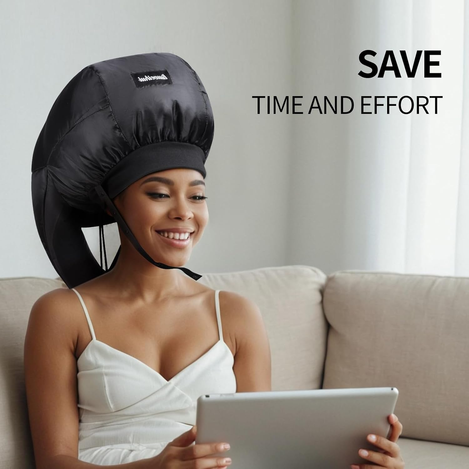 2025Ultimate Hooded Hair Dryer Cap, Hair Dryer Bonnet Attachment for Curly Hair， Your Ideal Hair Diffuser Solution-Large Capacity Hair Dryer Cap for Quick Styling of Curly Hair (Black) - Starry Night Black image number 3