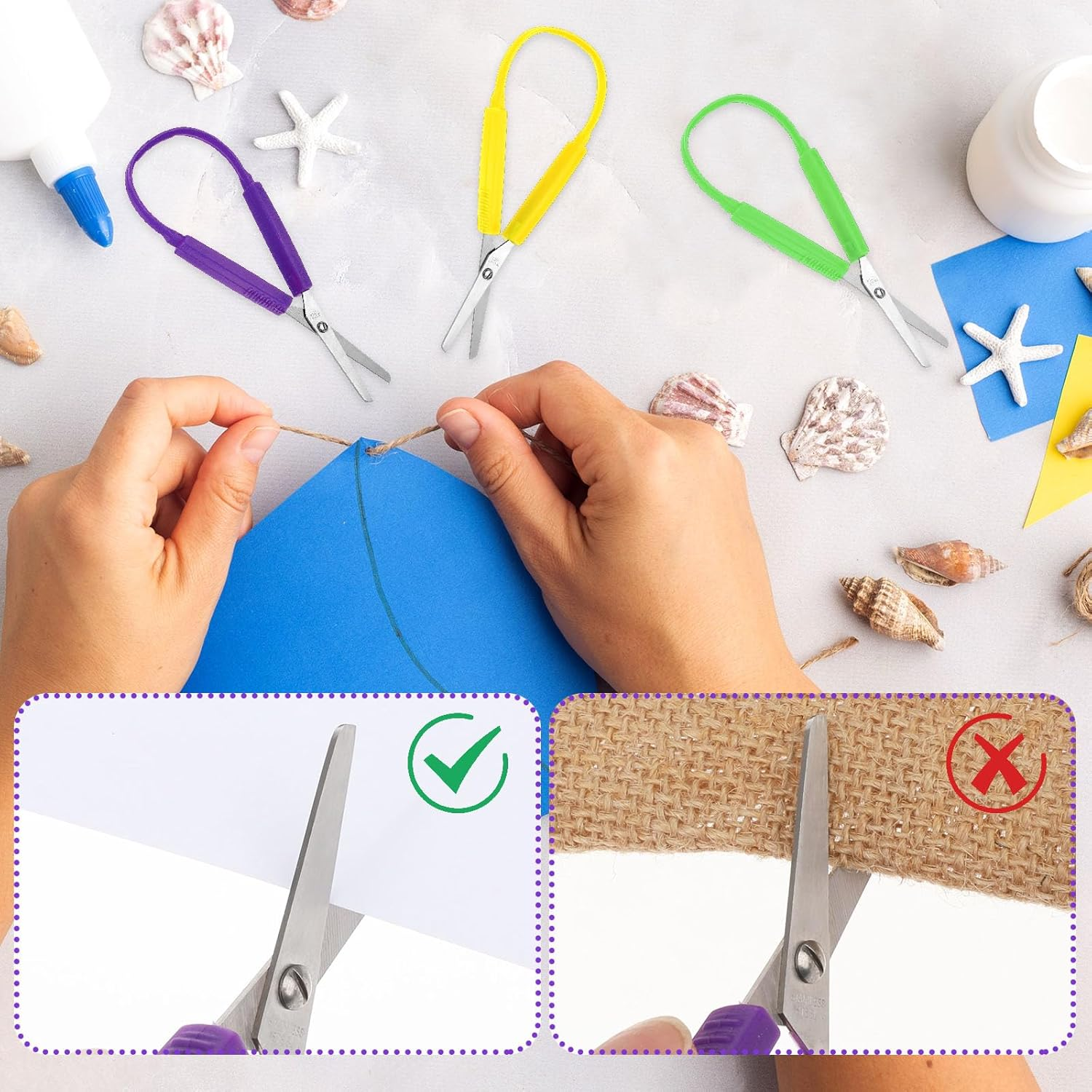 1Pcs Mini Loop Scissors Adaptive Design Scissor Self-Opening Handle Safety Scissors for Kids Children Schools Special Need Daily DIY Crafts(Purple) image number 6