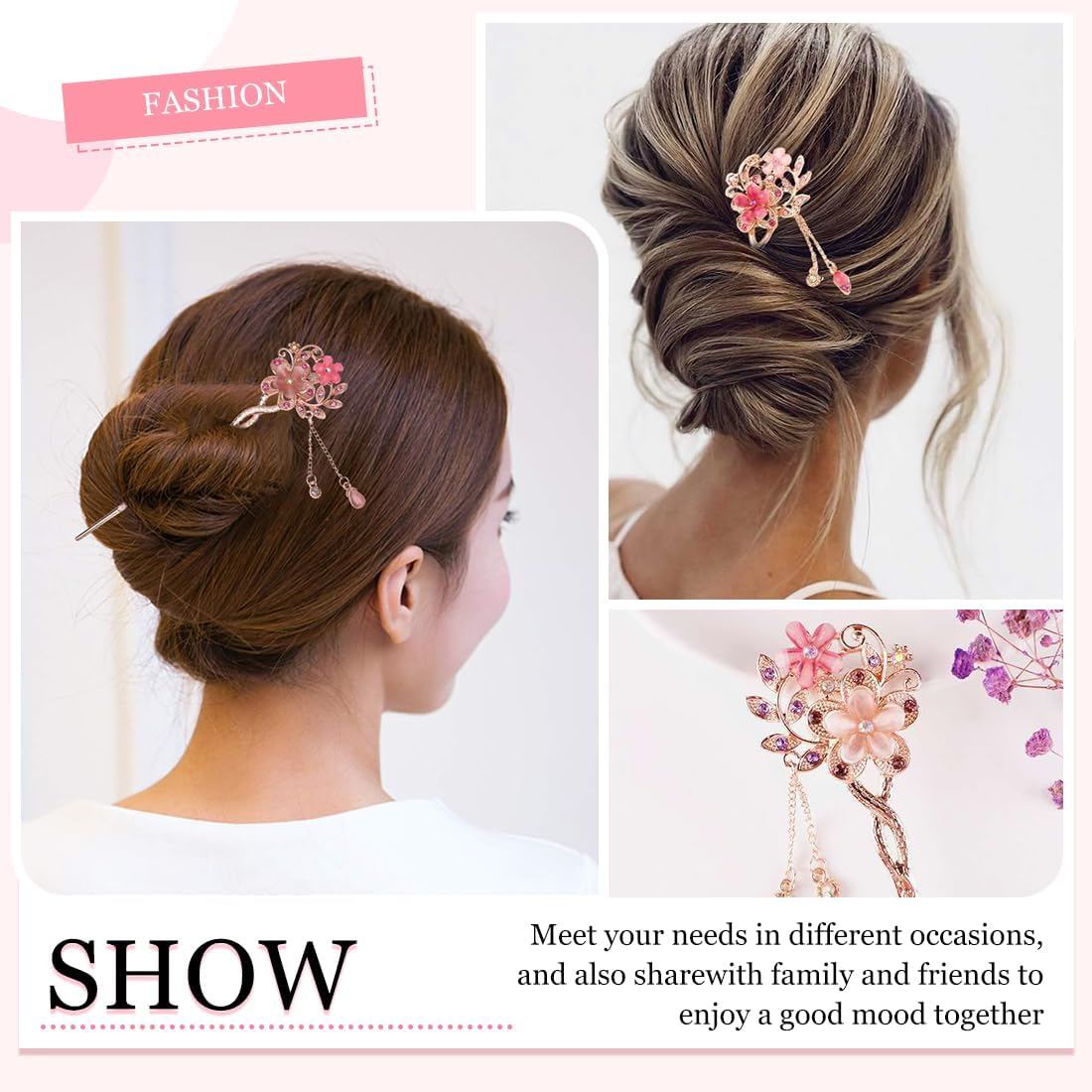 MIRKUZI Hair Clips 1 Piece Vintage Hair Pin Opal Flowers Hairpin Hair Accessories Chinese Hairpin Old Fashioned Hairpin Ancient Hairpin image number 4