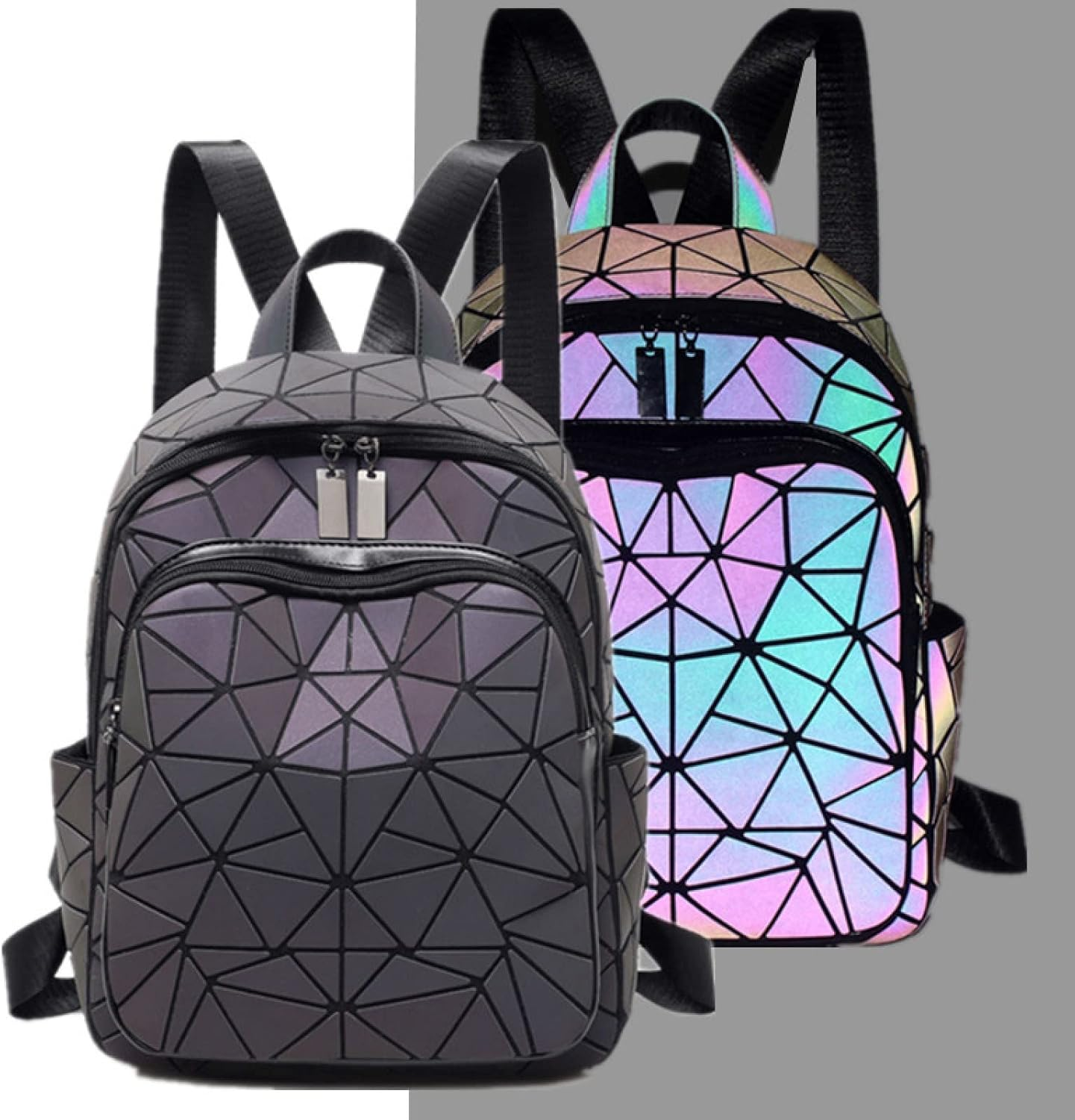 Women Luminous Backpack Fashion Geometric Diamond Travel Shoulder Bag Folding Female Student School Shine Backpack image number 4