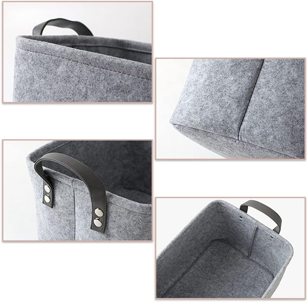 Pack of 2 Felt Baskets, Grey Felt Storage Box, Fabric Storage Baskets, Foldable, with Two Soft Handles, for Clothes, Towels, Toiletries, Baby Products, Books Etc. (Grey)