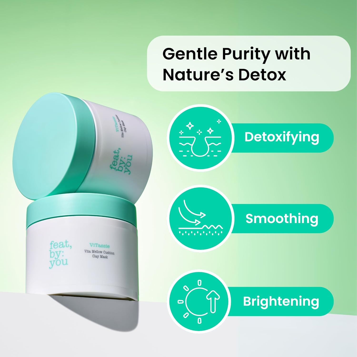 Feat by You Korean Clay Mask for Face with Bentonite, Kaolin Clay, Vitamin C & Chlorella - (135 Ml) Vitassie Vita Mellow Cushion Clay Face Mask for Blackheads, Pores & Sebum Control, Gentle Exfoliation image number 2