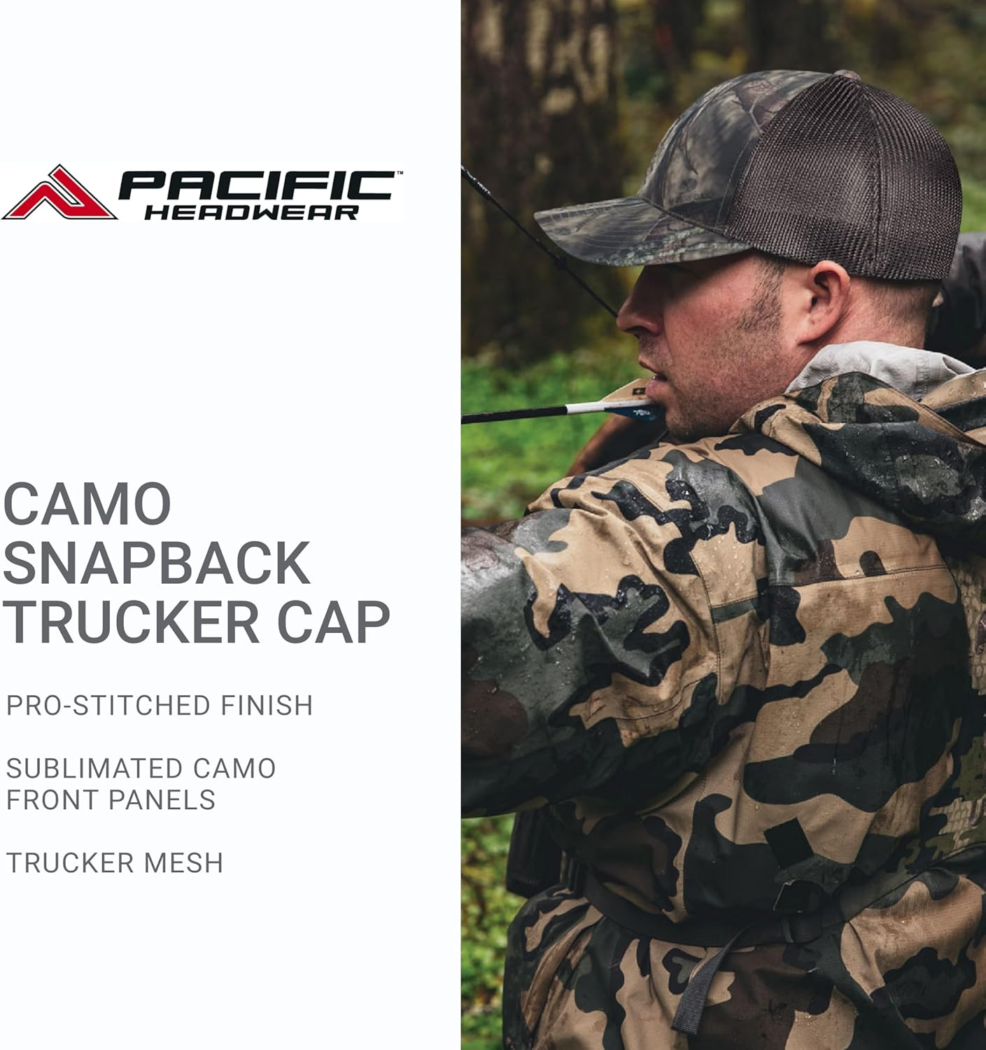 Pacific Headwear Camo Snapback Trucker Cap image number 1