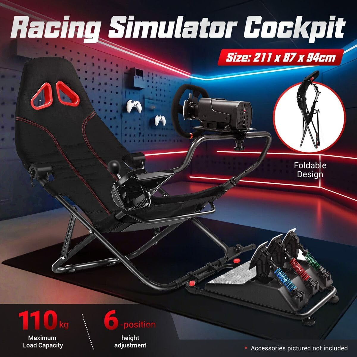 AUSWAY Racing Game Simulator Wheel Stand Sim Steering Adjustable Foldable Seat Cockpit Xbox Logitech G25 G920 Thrustmaster PS4 PS5 PC Video Game Accessories image number 5