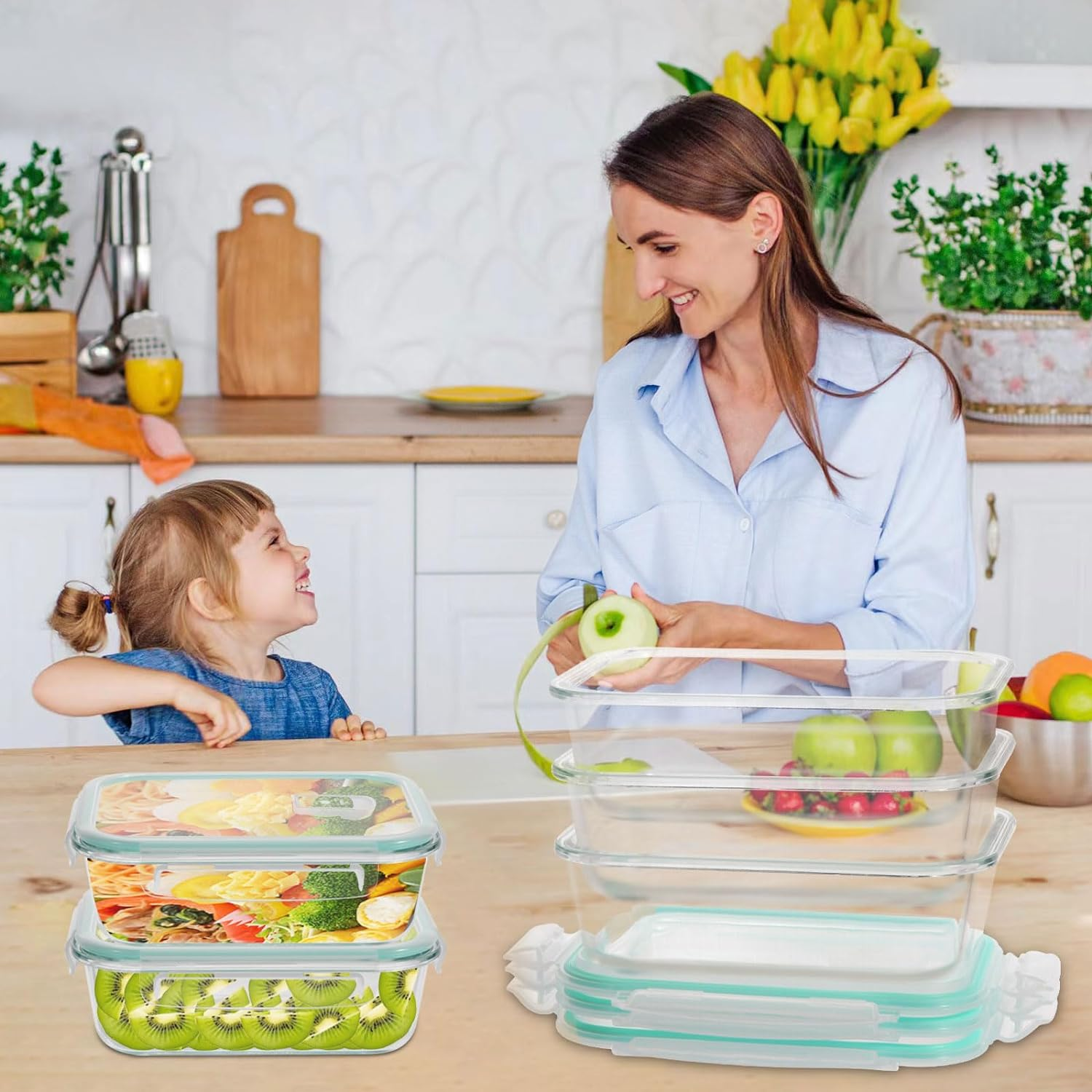 KITHELP 10 PACK 1050Ml & 370Ml Glass Food Storage Containers with Airtight Lids - Glass Meal Prep Containers - Microwave, Oven, Freezer and Dishwasher Safe, Bpa-Free