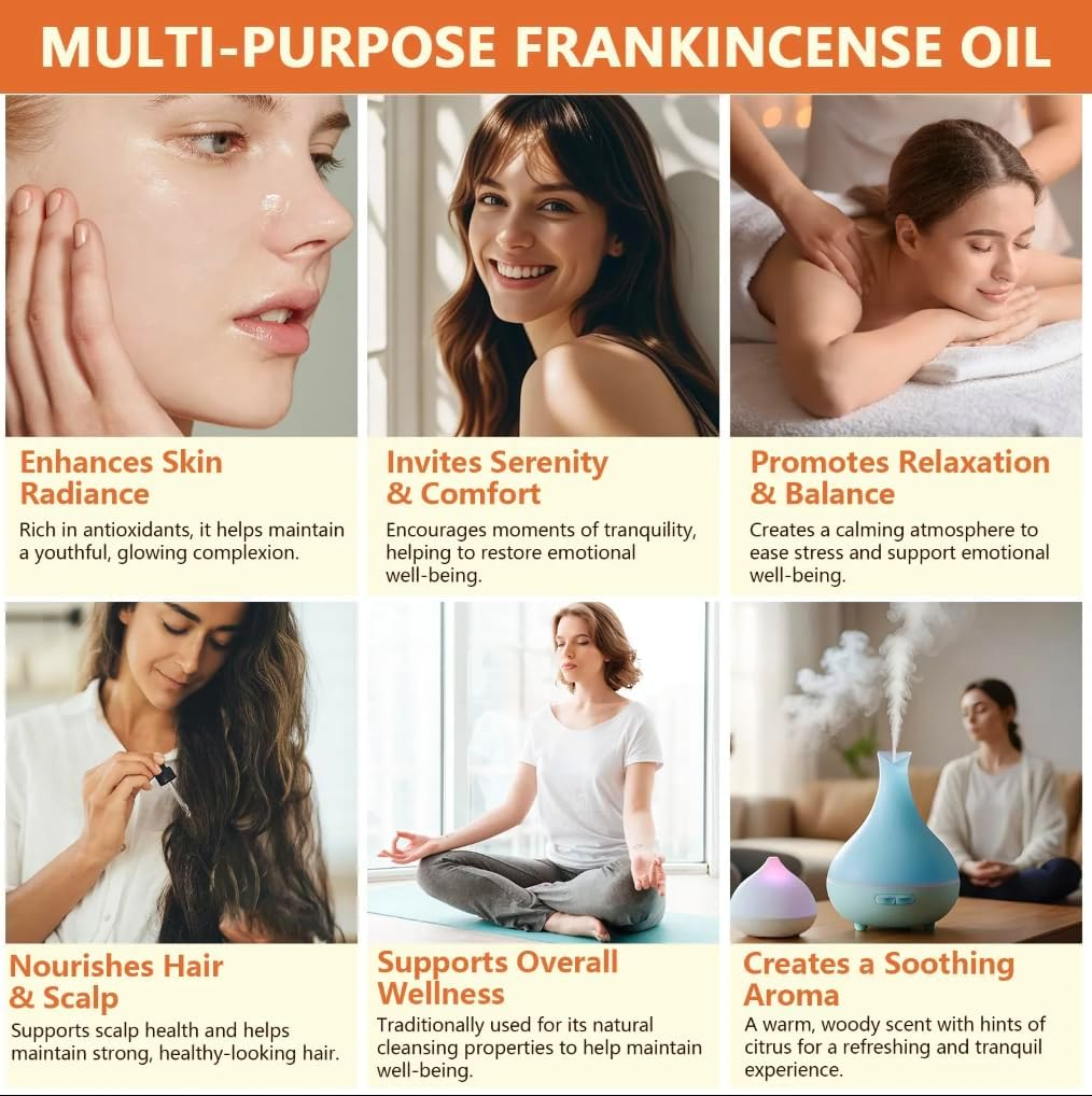 Frankincense Essential Oil 100% Pure & Natural &ndash; Therapeutic Grade, Undiluted &ndash; Aromatherapy Oil for Skin, Face, Hair, Diffuser, Massage & Relaxation &ndash; 60Ml image number 5