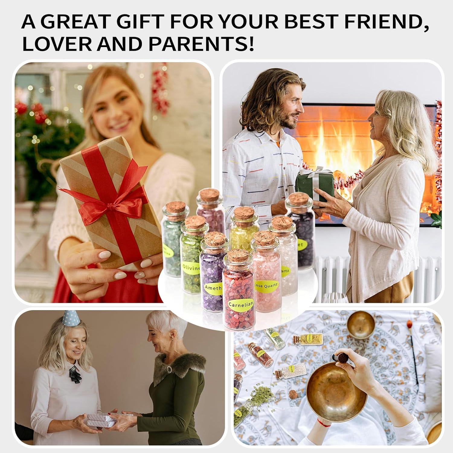 9PCS Crystal Gemstone Bottles Set, Healing Crystal Tumbled Stones Collection Kit, Mini Natural DIY Craft Quartz Gravel Wishing Bottle for Yoga, Reiki, Healing, Meditation, Chakra Balance image number 4