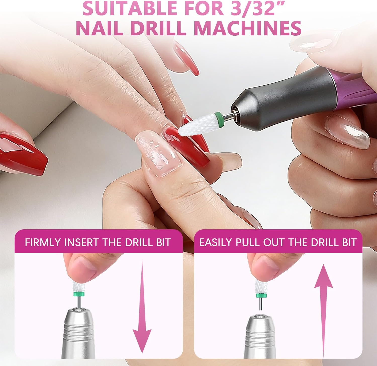 Pack of 21 Nail Cutter Bits, Diamond and Ceramic Cutter Nail Bit for Gel Nails 3/32 Inch Electric Nail Cutter Bits Set Nail Cutter Attachments Piece Nail Drill Set for Manicure and Pedicure image number 3