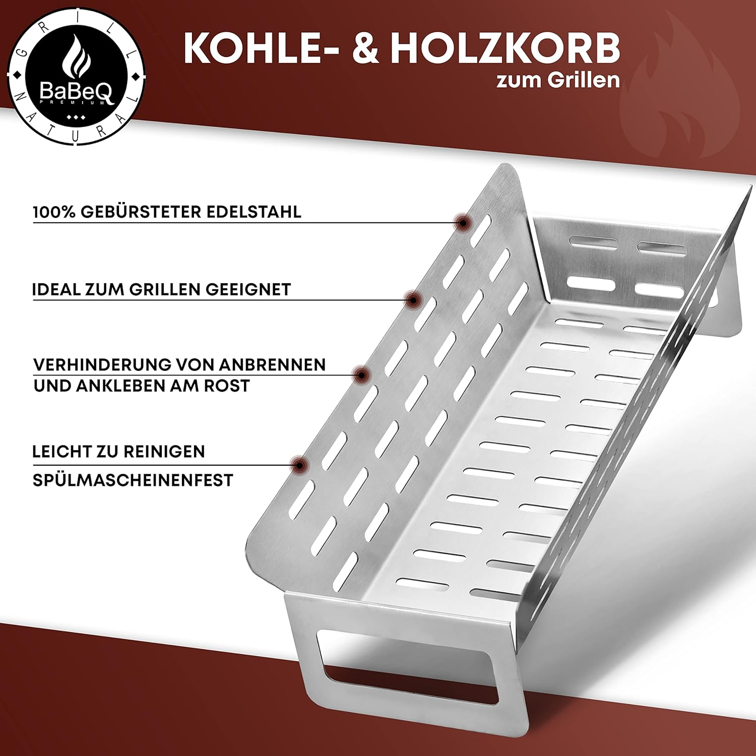 3-In-1 Stainless Steel Grill Basket, Charcoal Basket, Smoking Basket (Square) for Vegetables, Meat, Fish, Coal, Smoking Chips &ndash; Vegetable Basket for Gas Grill, Electric Grill, Charcoal Grill &ndash; image number 4