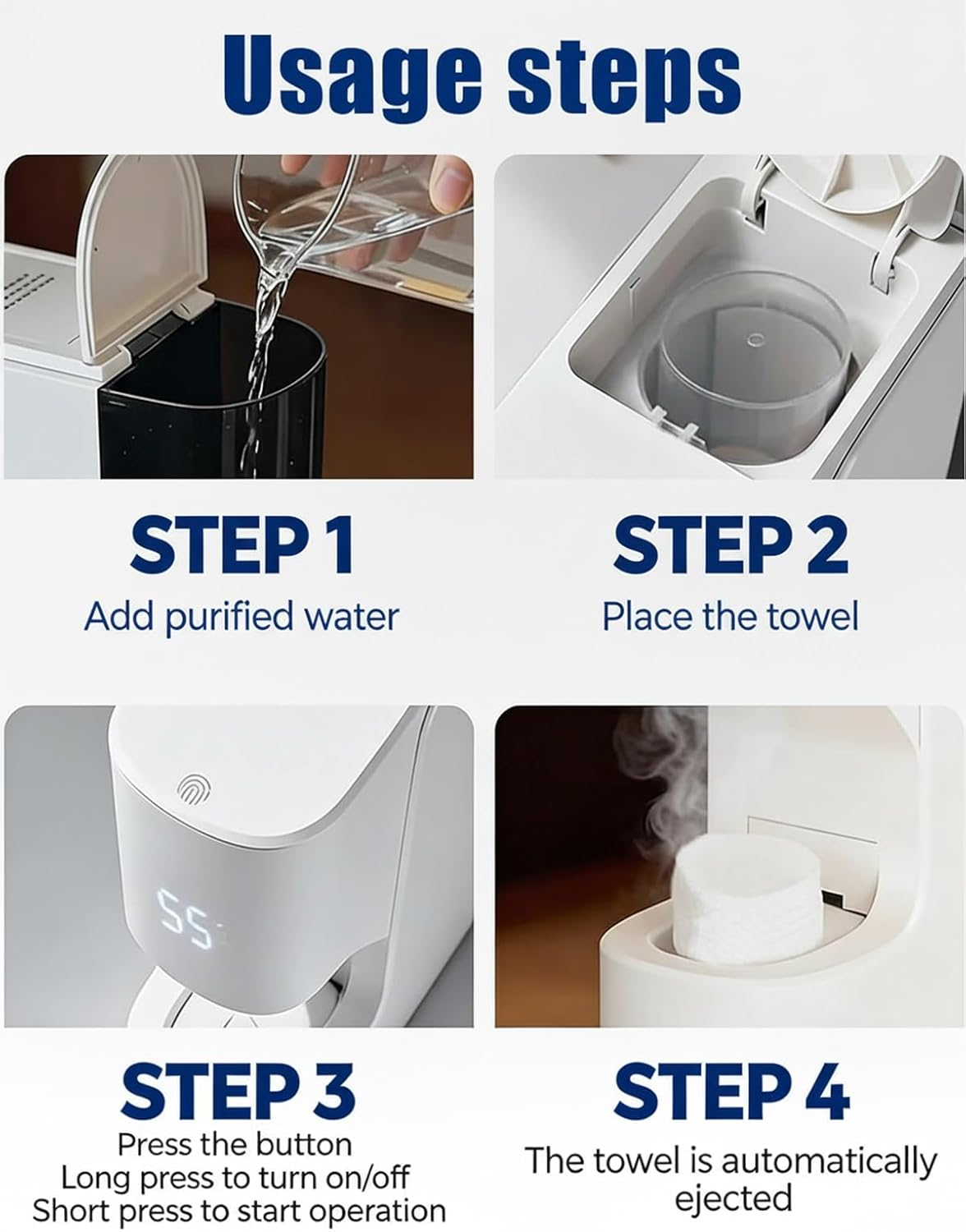 Hot Face Towel Heater Machine, Automatic Compressed Towel Warmer with 55&deg;C Constant Temperature, 5-Second Fast Heating, Portable Facial Towels Warmer for Home & Salon Use image number 2