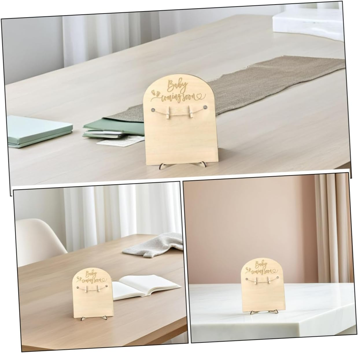 SHINEOFI 2Sets Wooden Birth Announcement Cards Milestone Markers Stands Newborn Decor for Nursery for Mom Dad Photo Frame Clips image number 1