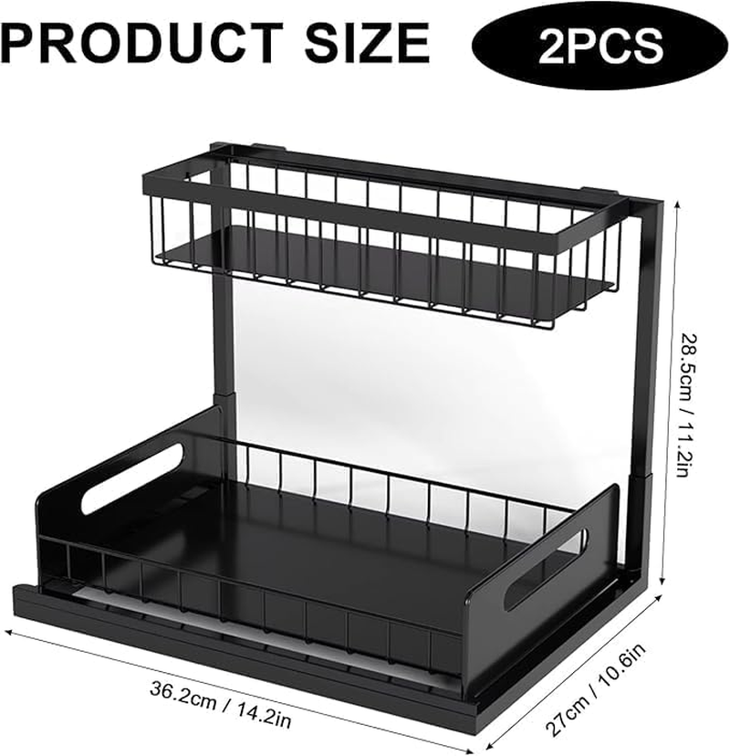 2 Pack under Sink Organizer, 2 Tier Slide Out Cabinet Storage Shelves, Multi-Purpose Metal Oragnizer for Home,Kitchen,Bathroom (Black) image number 4