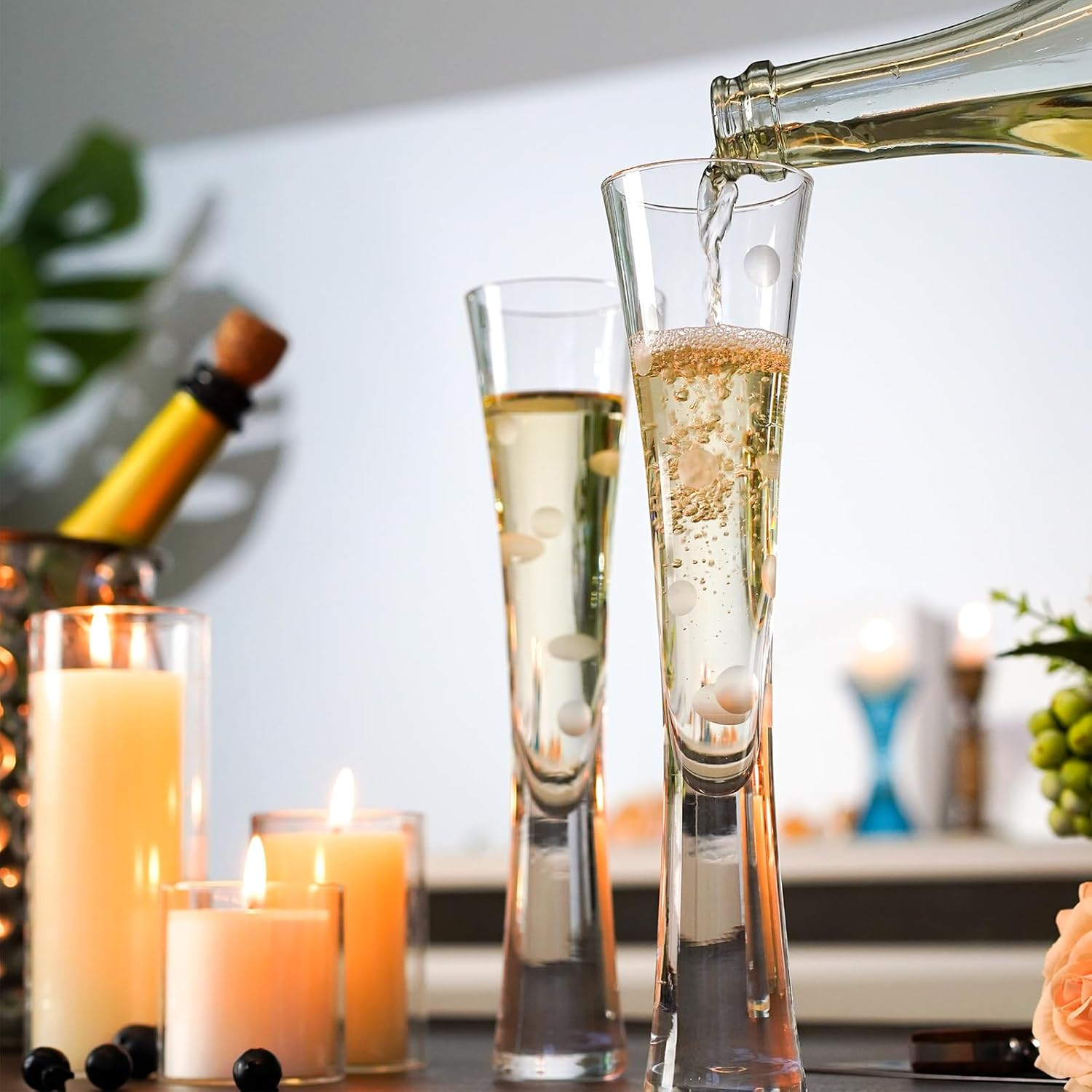 Karadrova 2X145Ml Champagne Flutes, Prosecco Glasses, Handmade, Clear Crystal Champagne Liqueur Glasses, Prosecco Flute for Wedding Anniversary (Foam) - Klar image number 3