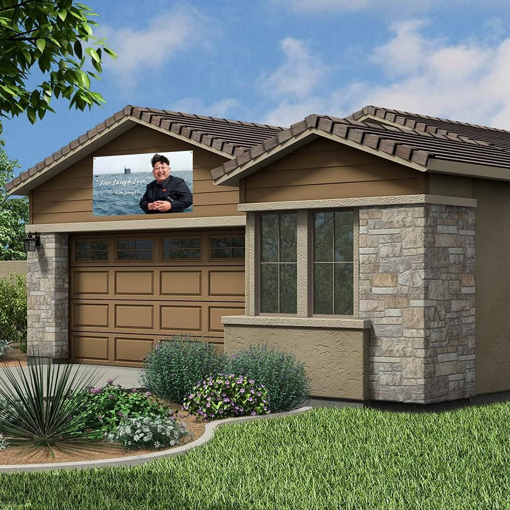 Kim Jong Un Flag Live Laugh Love 3 X 5 Feet Polyester Banner Dorm Banner with Four Brass Grommets for College Party Indoor and Outdoor Decorations