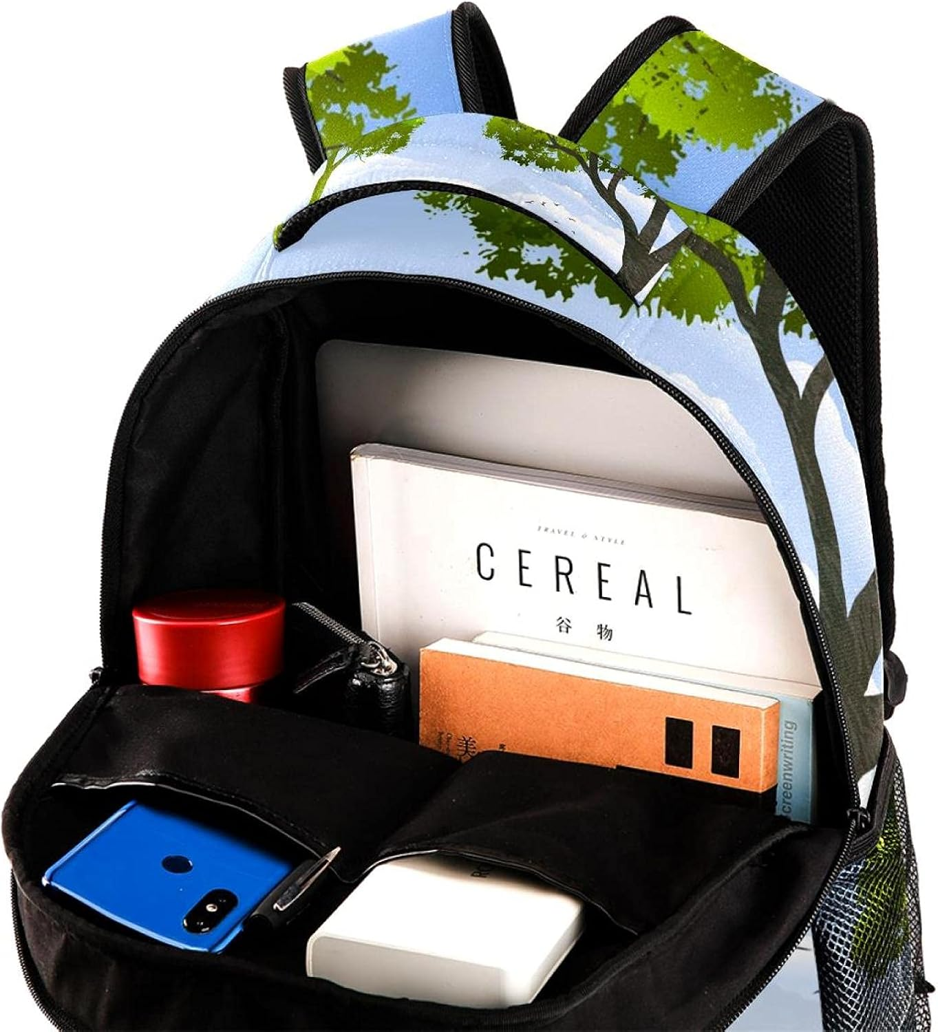 Hill Path Trees Deer Animals Backpack Students Shoulder Bags Travel Bag College School Tote Backpacks image number 2