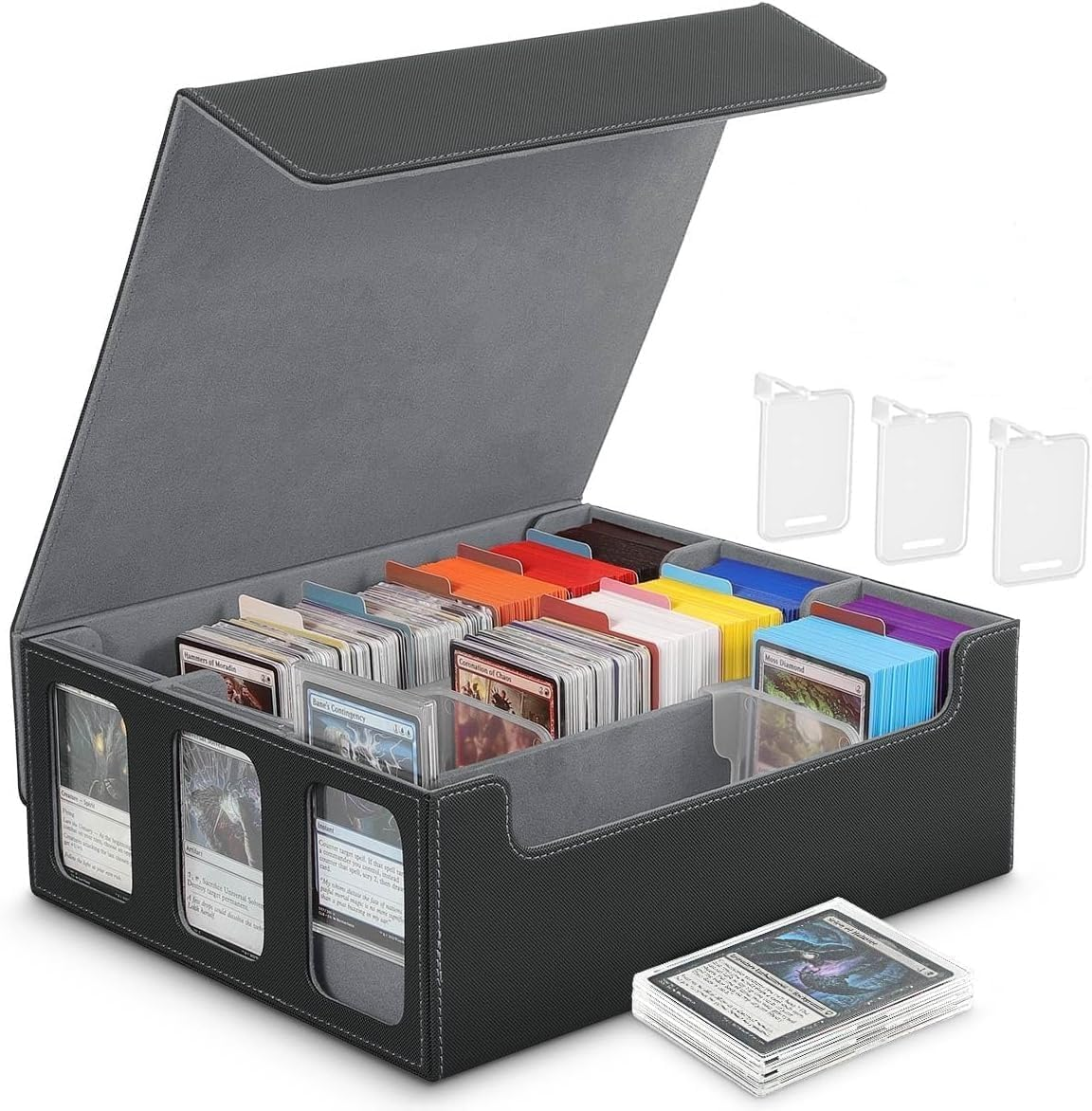 Purple Rectangular Mtg Trading Card Storage Box, Fits OCG PTG Magic Game Cards, Sports Cards, 10 Compartments, Waterproof, Magnetic Closure