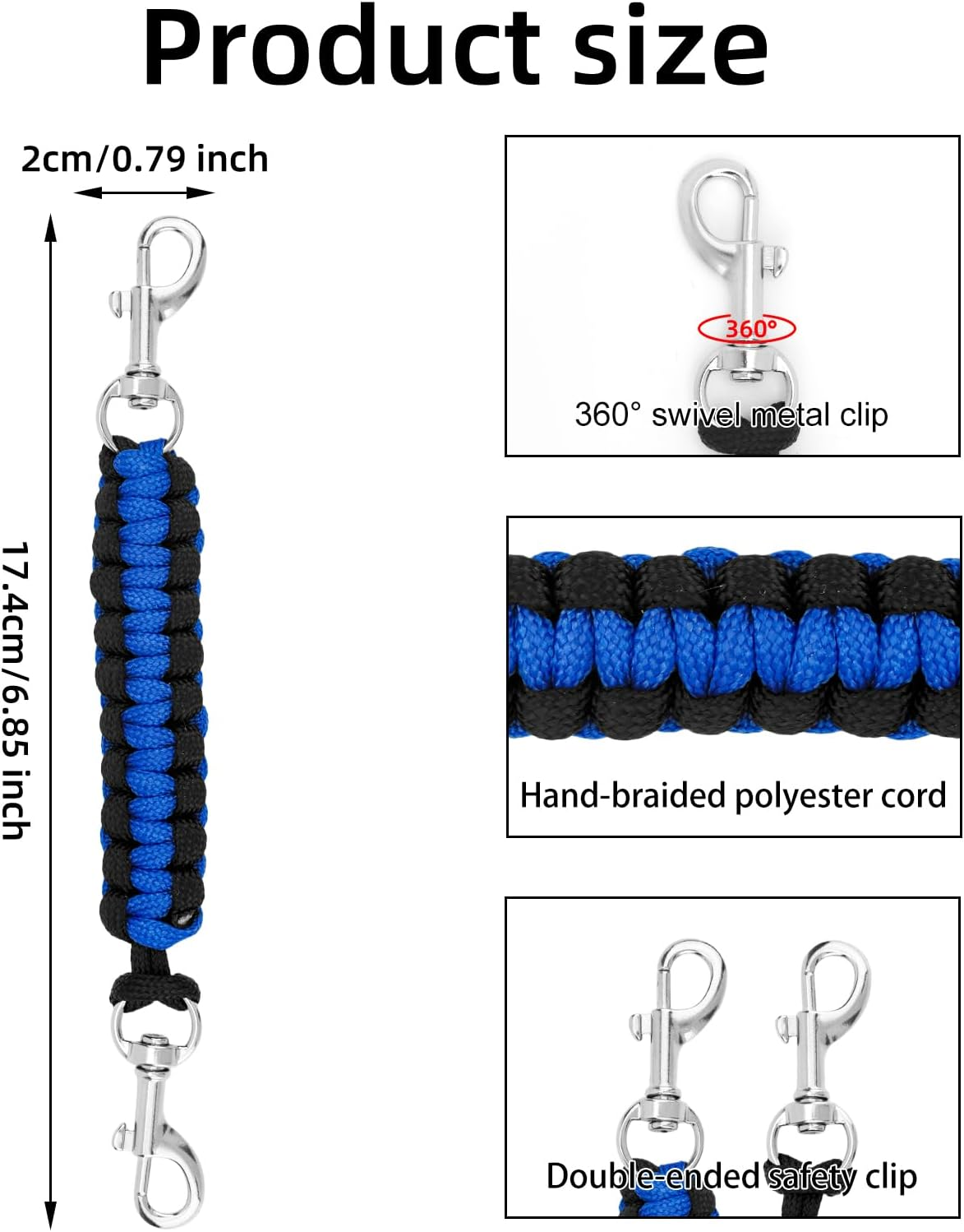 2Pcs Dog Prong Collar Safety Clip, 17.5Cm/6.89In 360&deg; Rotating Dog Collar Strap Pet Leash Extender for Harness Connector Double Clip Pet Essentials for Walking Running Hiking image number 3