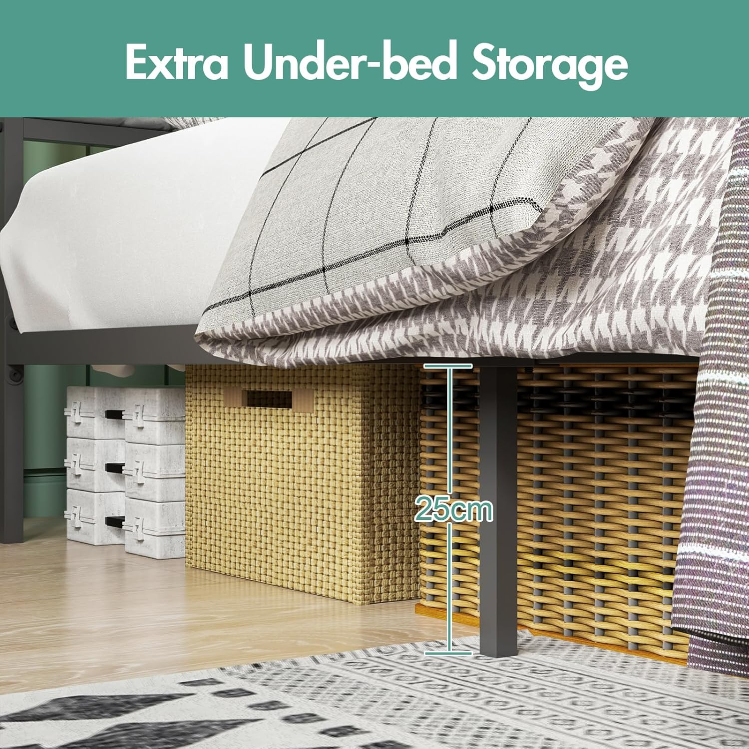 Ufurniture Queen Bed Frame with Headboard Storage, Industrial Metal Bed Base with USB Ports and LED Light, Mattress Platform with Charging Station, Bedroom Furniture image number 1