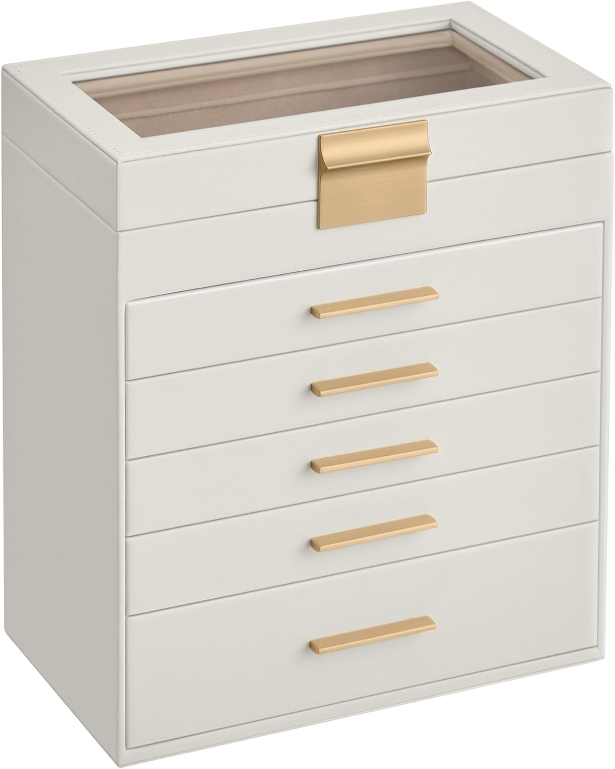 SONGMICS JBC171B01 6 Tier Jewellery Box with Glass Lid 5 Drawers Sunglasses Large Jewellery Storage Modern Graphite Black Gold