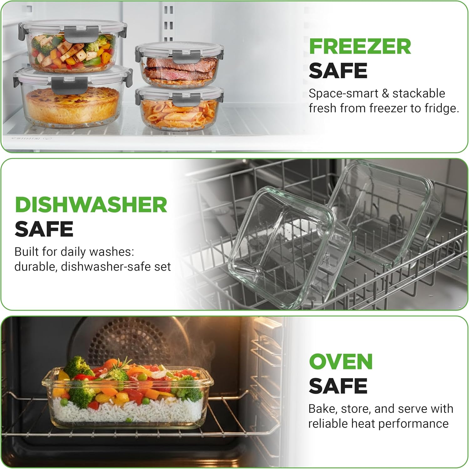 Nutrichef Glass Food Storage Containers with Lids &ndash; 12-Pack Leak-Proof Meal Prep Containers, Bpa-Free, Freezer-To-Oven & Dishwasher Safe, Airtight, Stackable (Grey) - Blue image number 2