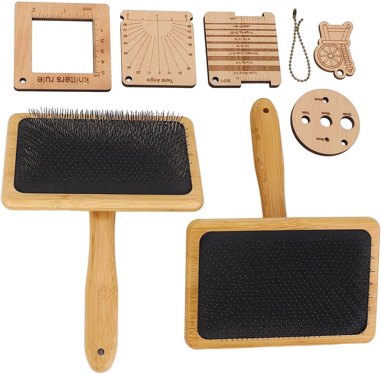 Wooden Knitting Measure Tool Set with Wool Blending Board Carding Brush Set, Wool Carders Hand Carders, Density Ruler for Wool Felting Supplies, Sewing Crafts image number 5