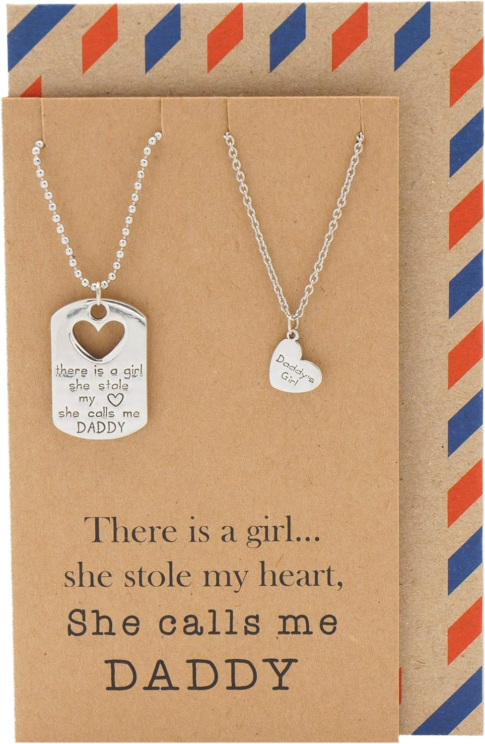 Quan Jewelry Father and Daughter Necklace Set, Dog Tag and Heart Charms Inspirational Gifts with Greeting Card image number 5