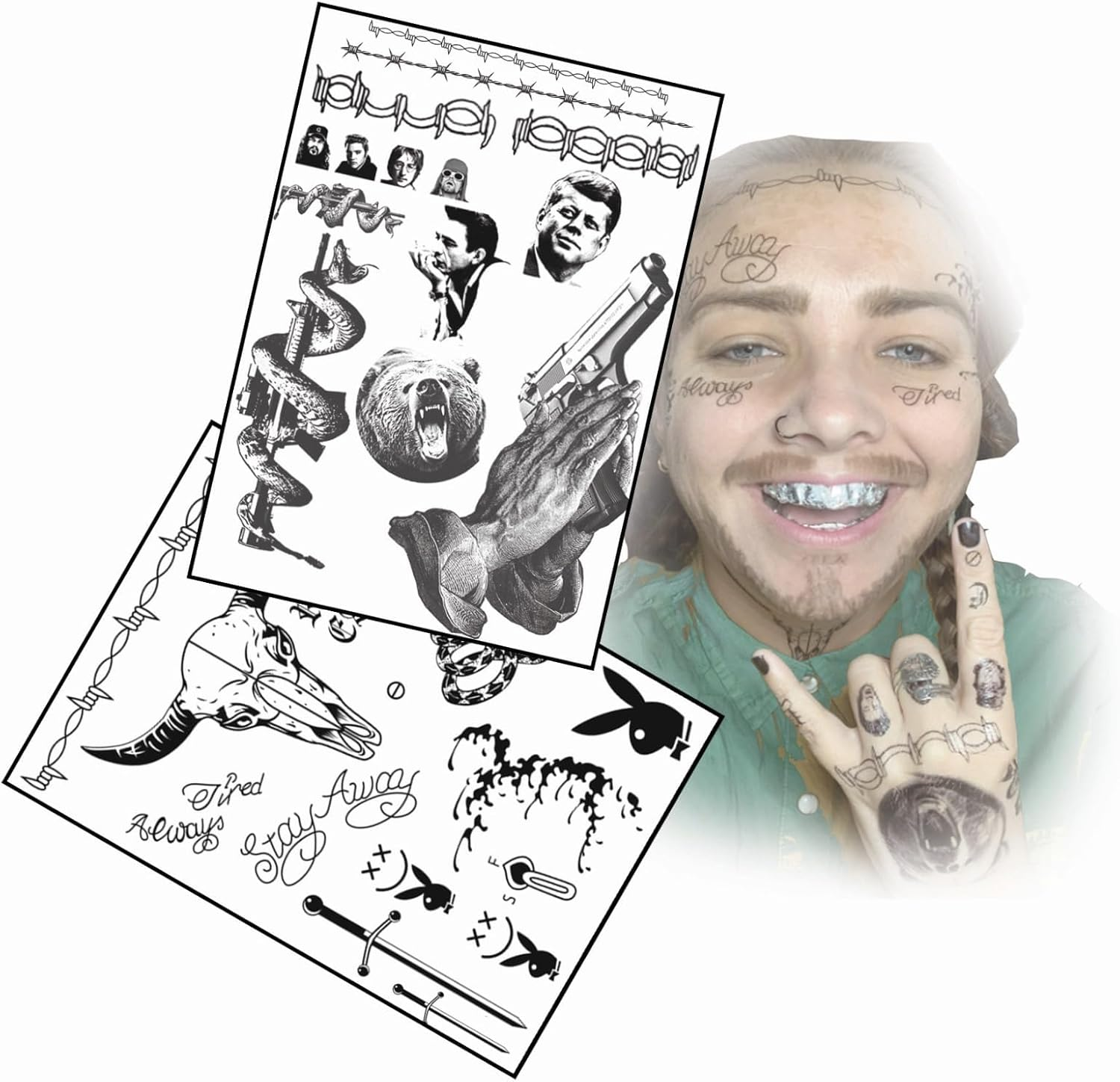 Rapper Inspired Life Sized Set of Fake Tattoos image number 1