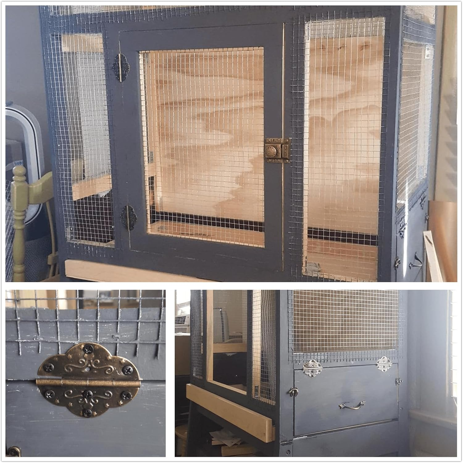 Dophee 4Pcs 2.72"X2.09" Antique Bronze Cabinet Hinges, Retro Style Iron Decorative Embossing Hinge for Wooden Jewelry Box Case image number 1