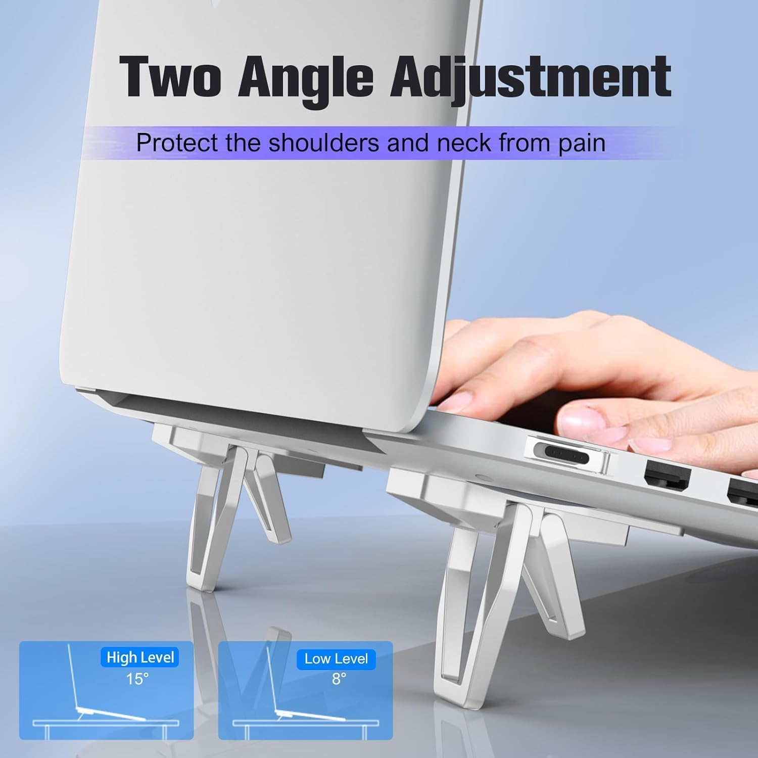 Zinc Alloy Computer Keyboard Stand for Desk, Foldable Keyboard Riser with 2 Angle Adjustable, Self-Adhesive Invisible Laptop Stand for Desk, Mini Portable Keyboard Lift (Silver, One Size) image number 4