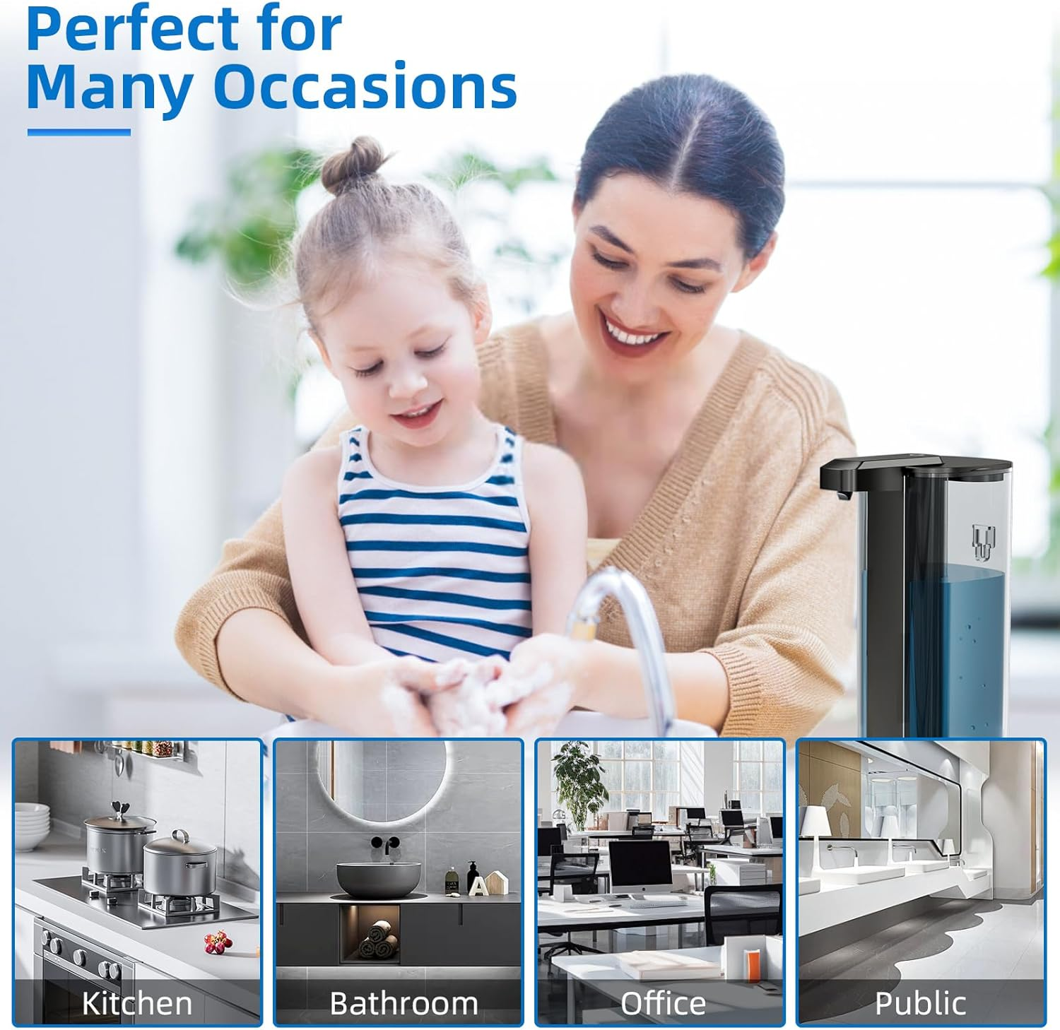 Automatic Liquid Soap Dispenser 17Oz/500Ml Touchless Dish Soap Dispenser IPX5 Waterproof 4 Adjustable Dispensing Levels,Usb Liquid Hand Soap Dispenser Electric for Kitchen Bathroom Hotel (Black) image number 5