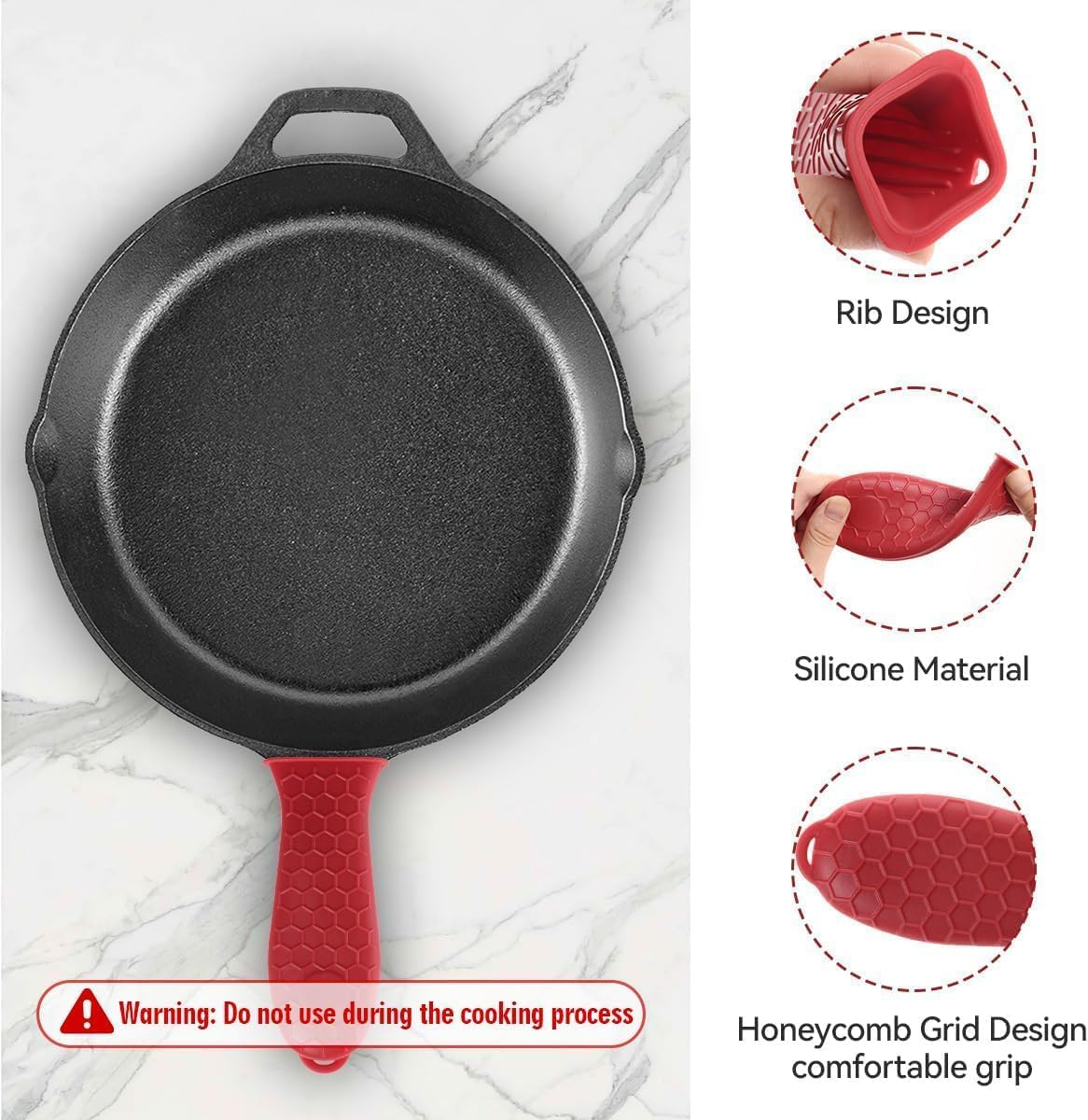 Silicone Handle Holder, Pyhot 2 Pack Black Silicone Cast Iron Handle Cover Skillet Grip Sleeve for Pans image number 4