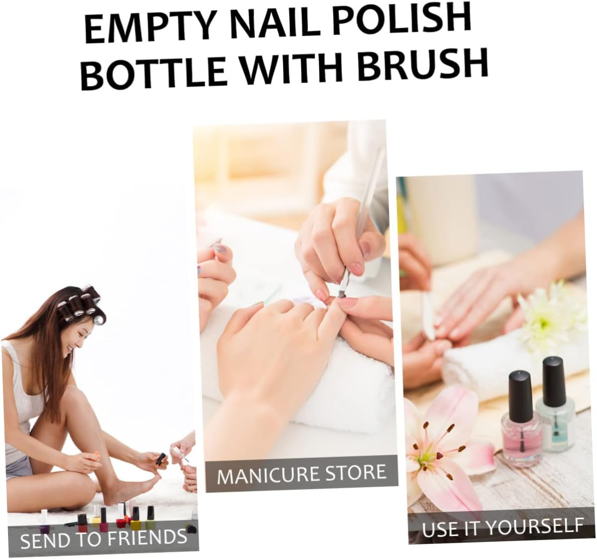 Baluue Empty Nail Polish Bottles 12Pcs 10Ml Black round Glass Containers with Brush Caps Refillable Nail Polish Dispensers and DIY Manicure Tools image number 1