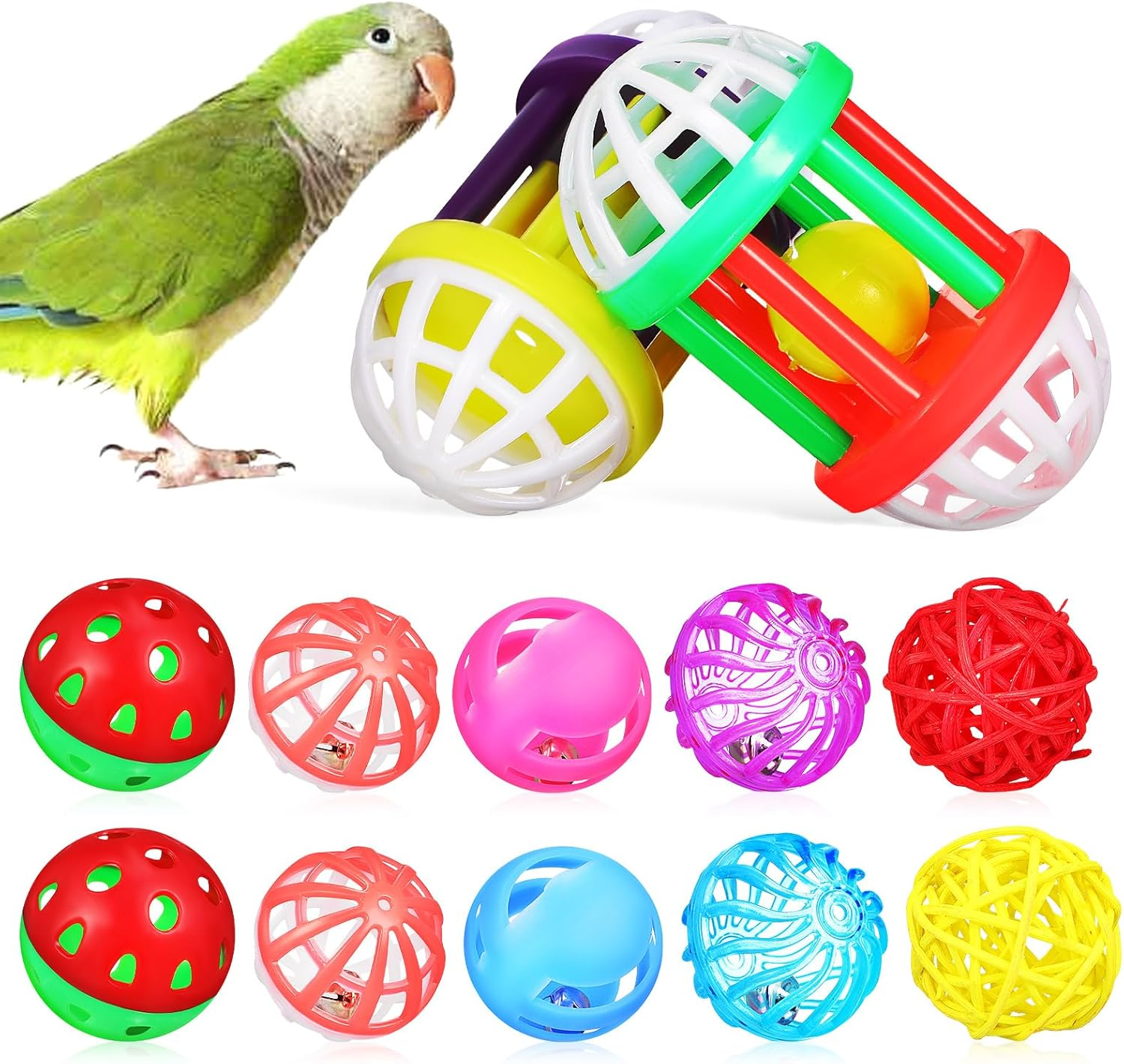 YARNOW 12Pcs Bird Ball Toys for Parrots Parakeets and Cockatiels Fun Chewing and Foraging Playthings with Sounds for Birds and Birdcage Decoration image number 5
