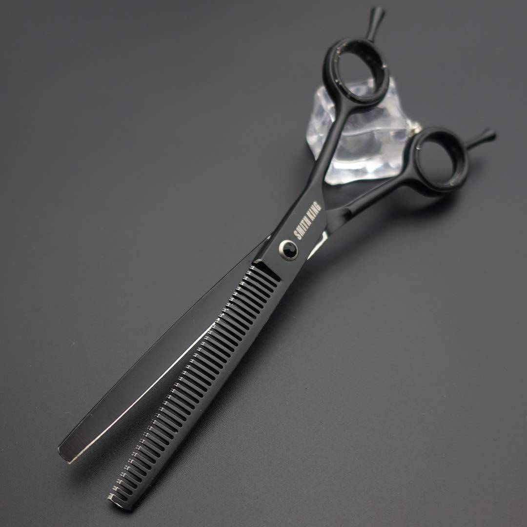 7.0 Inches Professional Dog Grooming Scissors Set Straight & Thinning & Curved & Chunkers & Comb 5Pcs in 1 Set for Left-Handed & Right Handed Black - Purple image number 4