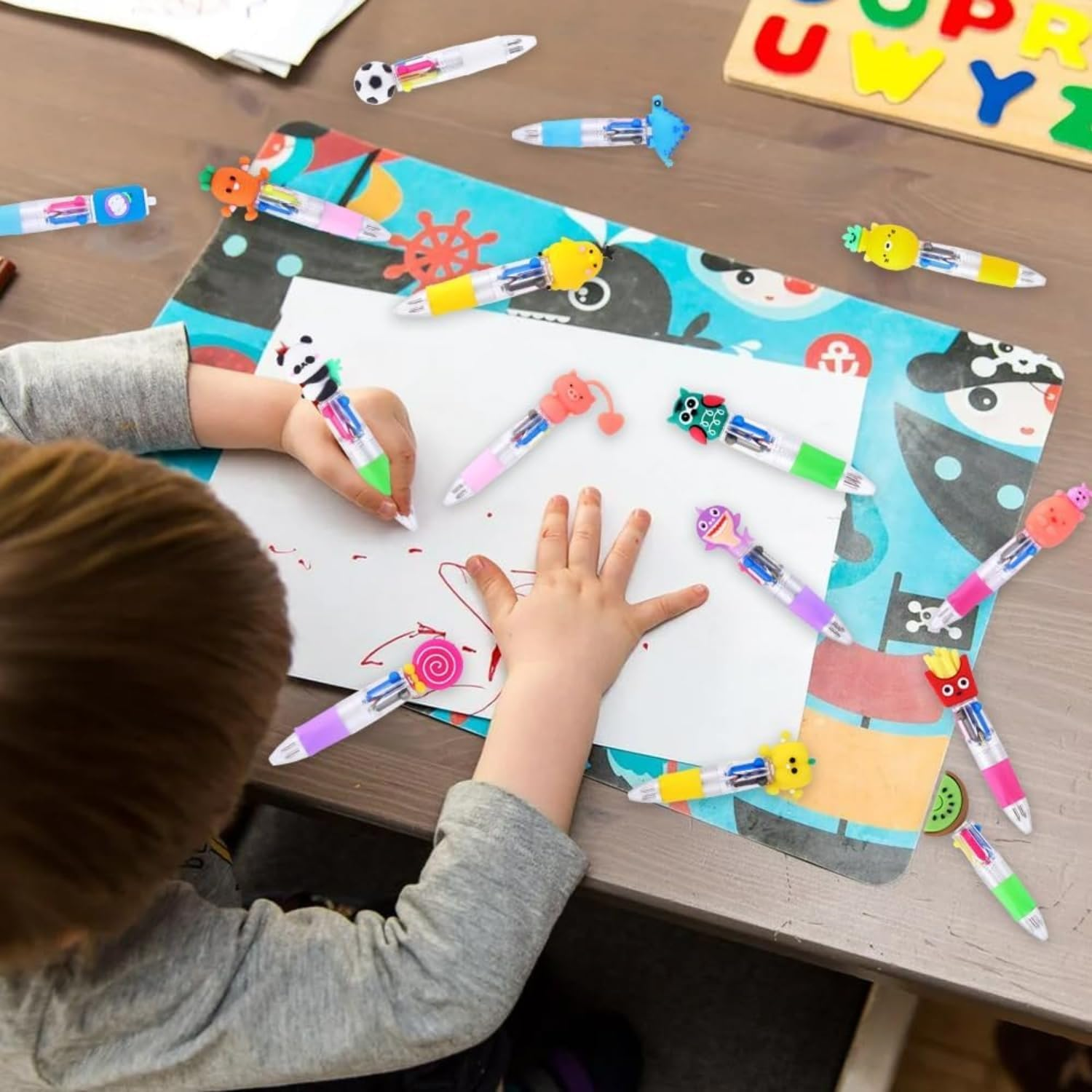 MEZOKUCEL12 PCS Multi-Colored Cute 4-In-1 Retractable Ballpoint Pens for Kids, Students, Teachers &ndash; Fun Mini Cartoon Pens for Classroom, School, Home, Birthday Party Favors & Gifts (12) image number 3