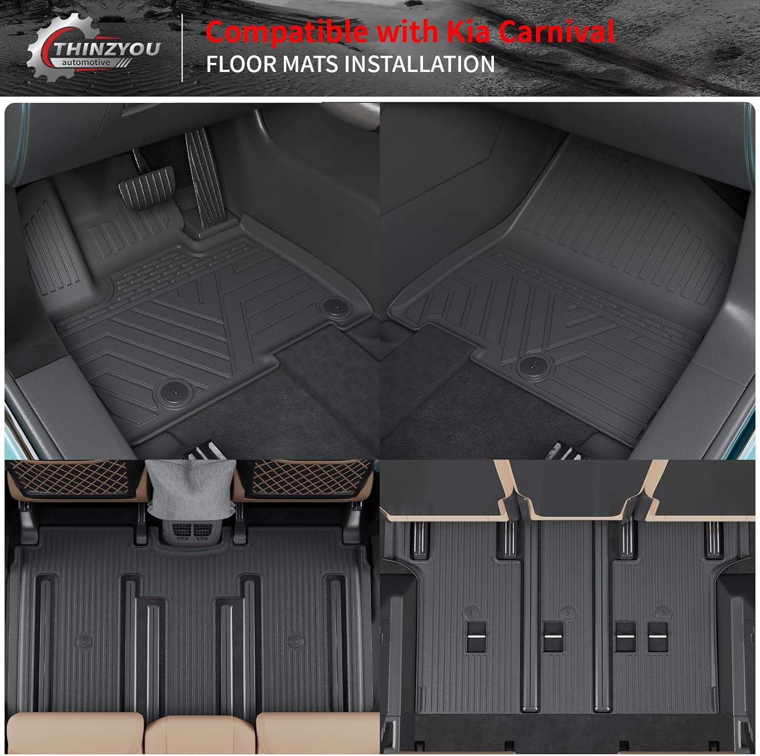 Thinzyou Floor Mats Compatible with 2022-2025 2026 Kia Carnival 8 Seater MPV No Hybrid&Prestige Trunk Liner Cargo Liner Cargo Mat 2024 Carnival Accessories (Floor Mats+Trunk Mat+Backrest Mats) - Backrest Mats+Trunk Mat+Floor Mats image number 2