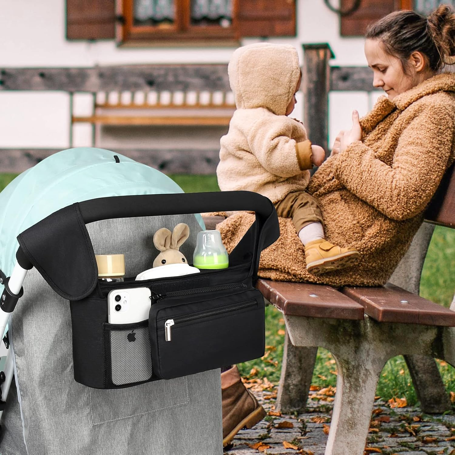 Accmor Universal Stroller Organizer with Insulated Cup Holder Detachable Phone Bag Shoulder Strap,Stroller Bag Caddy Organizer Accessories Stroller Organizer for Uppababy, Baby Jogger Strollers image number 6