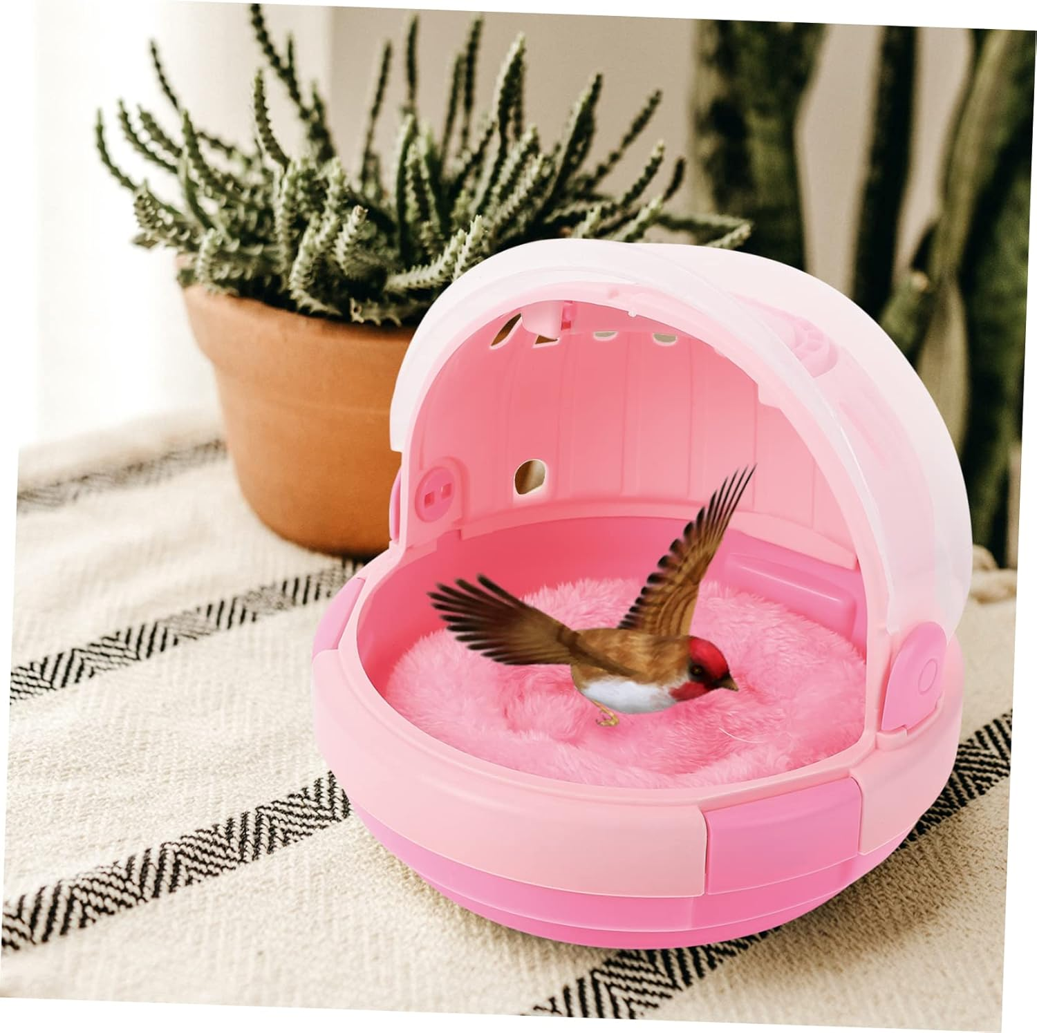 CIYODO Portable Parrot Cage Hand-Held Warm Nest with Pad Bird Travel Carrier Cage for Budgerigar Outdoor Pet Sleeping Bed Pink image number 5