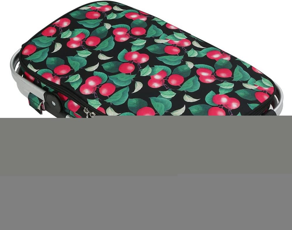 Alfresco Picnic Basket Bag, Insulated Collapsible Outdoor Food Storage Baskets Bags Cooler Hamper Camping Travel Hiking Beach Picnics, with Zippered Side Pocket Lightweight Aluminium Red Green image number 3