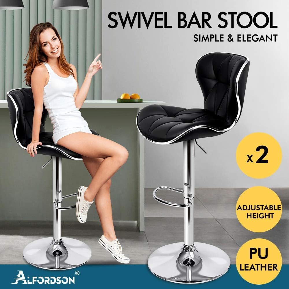 ALFORDSON Bar Stool 2X Adjustable Kitchen Barstools Luna Swivel Counter Dining Chairs in 54-75Cm Seat Height Home Bar Dining Room Furniture image number 2