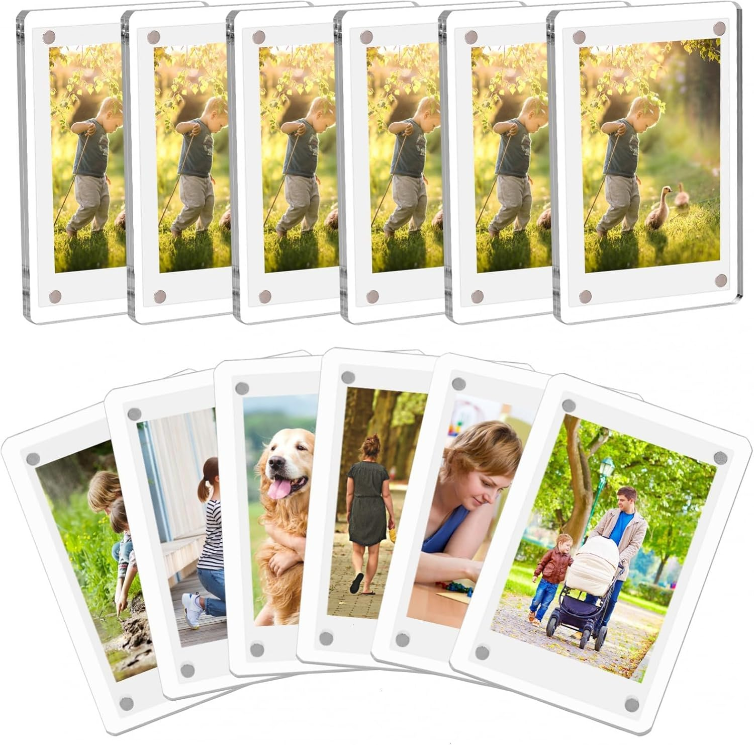 12 Piece Acrylic Fridge Magnetic Frame， Mini Double Sided Refrigerator Magnet Picture Frame Clear Frameless Display Frame for Cards Memcpiece S Pictures Stamp Photo Booth Locker, 2.36 X 3.54 Inches image number 1