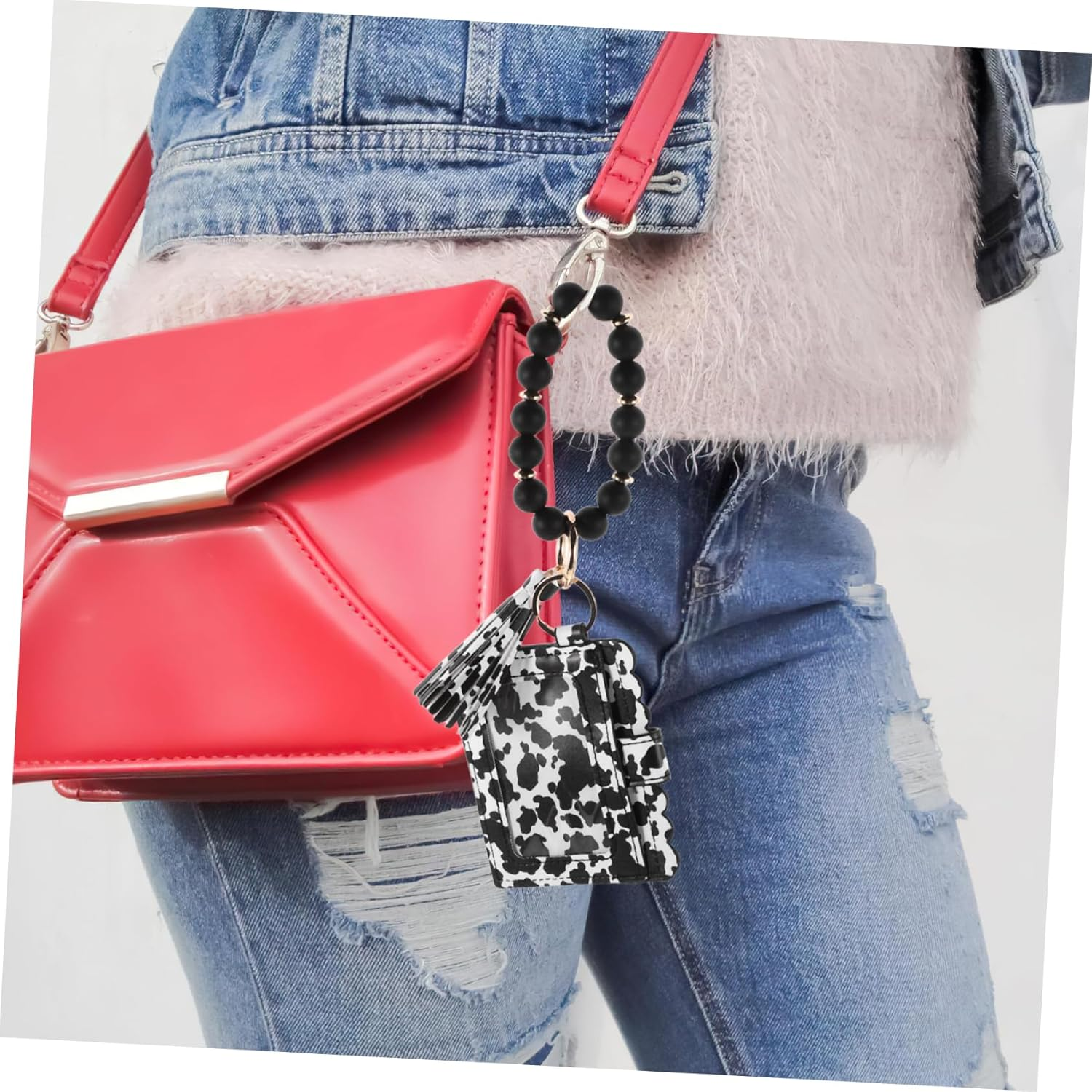 Healvian Elegant Cow Card Holder Keychain Compact Silicone Coin Purse Zipper Wallet Pouch Keychain for Women Coin Organizer Slim Wallet Accessory image number 4