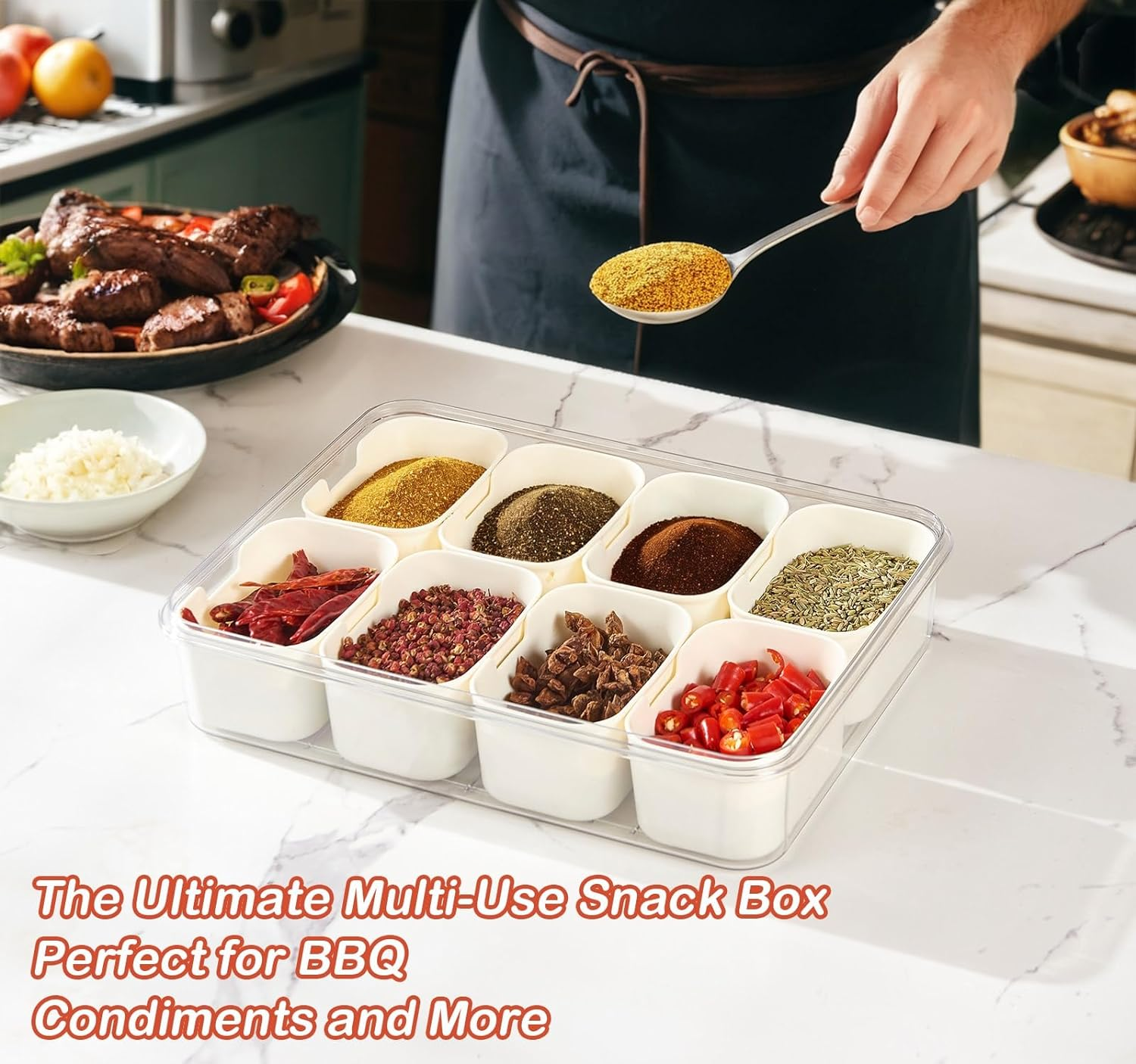 Divided Serving Tray with Lid and Handle - Portable Snackle Box Charcuterie Container, Clear Snack Platter Organizer for Fruits, Candy, Nuts, Snacks - Ideal for Party, Travel & Picnics image number 4