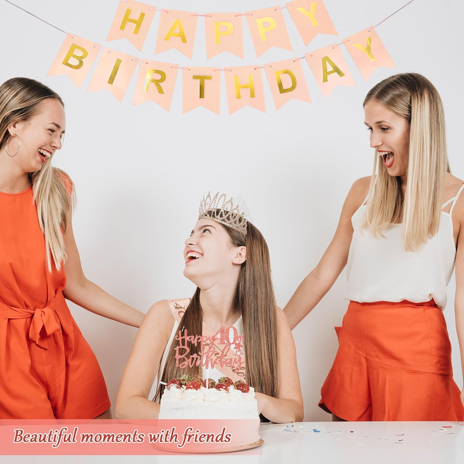 Happy 40Th Birthday Party Favor Supplies for Women,Rose Gold Tiara Birthday Sash and Happy Birthday Banner Cake Topper Elegant Decorations for Fabulous 40Th Celebration Exquisite(40Th) image number 4
