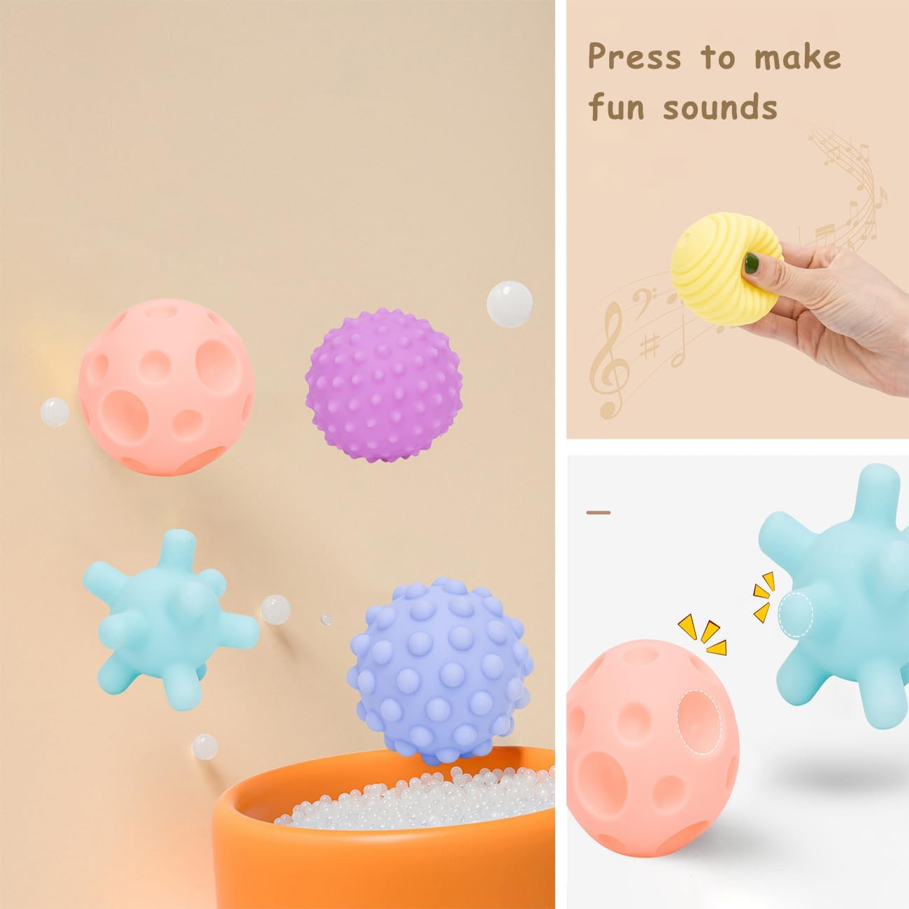 6 Pack Sensory Balls for Baby Sensory Baby Toys for Toddlers 1-3, Bright Color Textured Soft Squeezy Bath Ball, Montessori Toys for Babies Infant Gift Sets image number 1